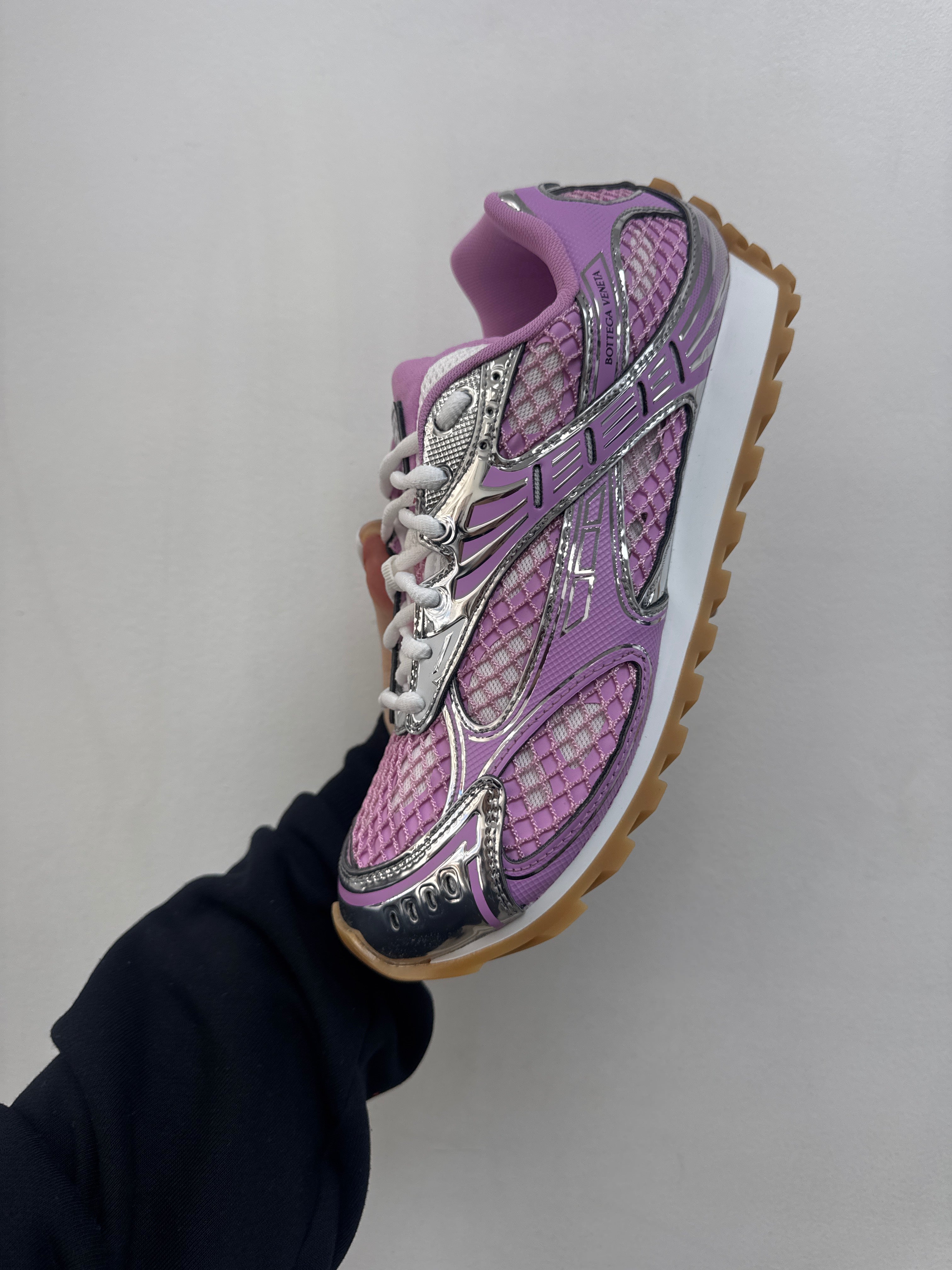 Bottega Veneta Pink Silver Orbit Sneakers