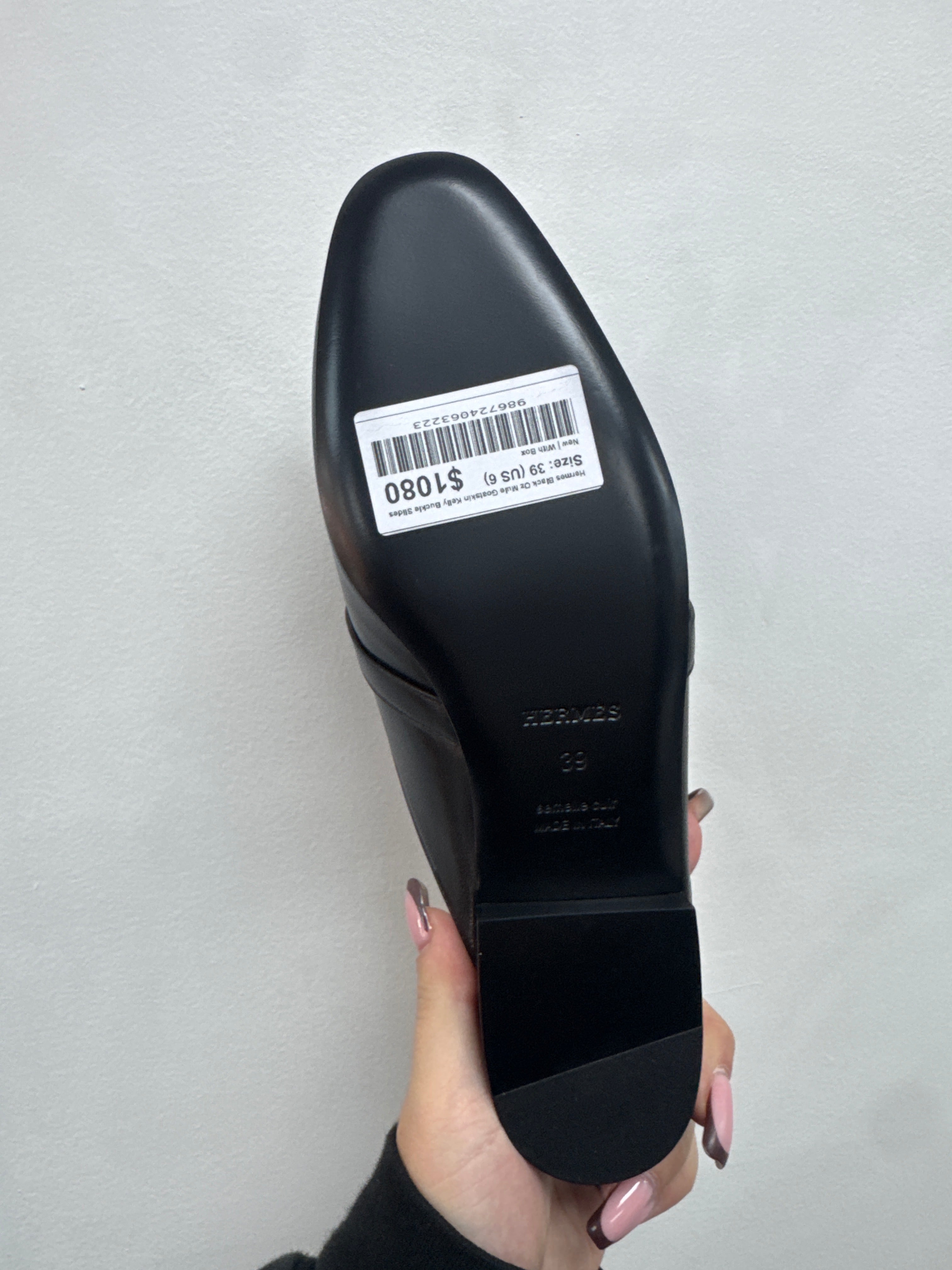 Hermes Black Oz Mule Goatskin Kelly Buckle Slides