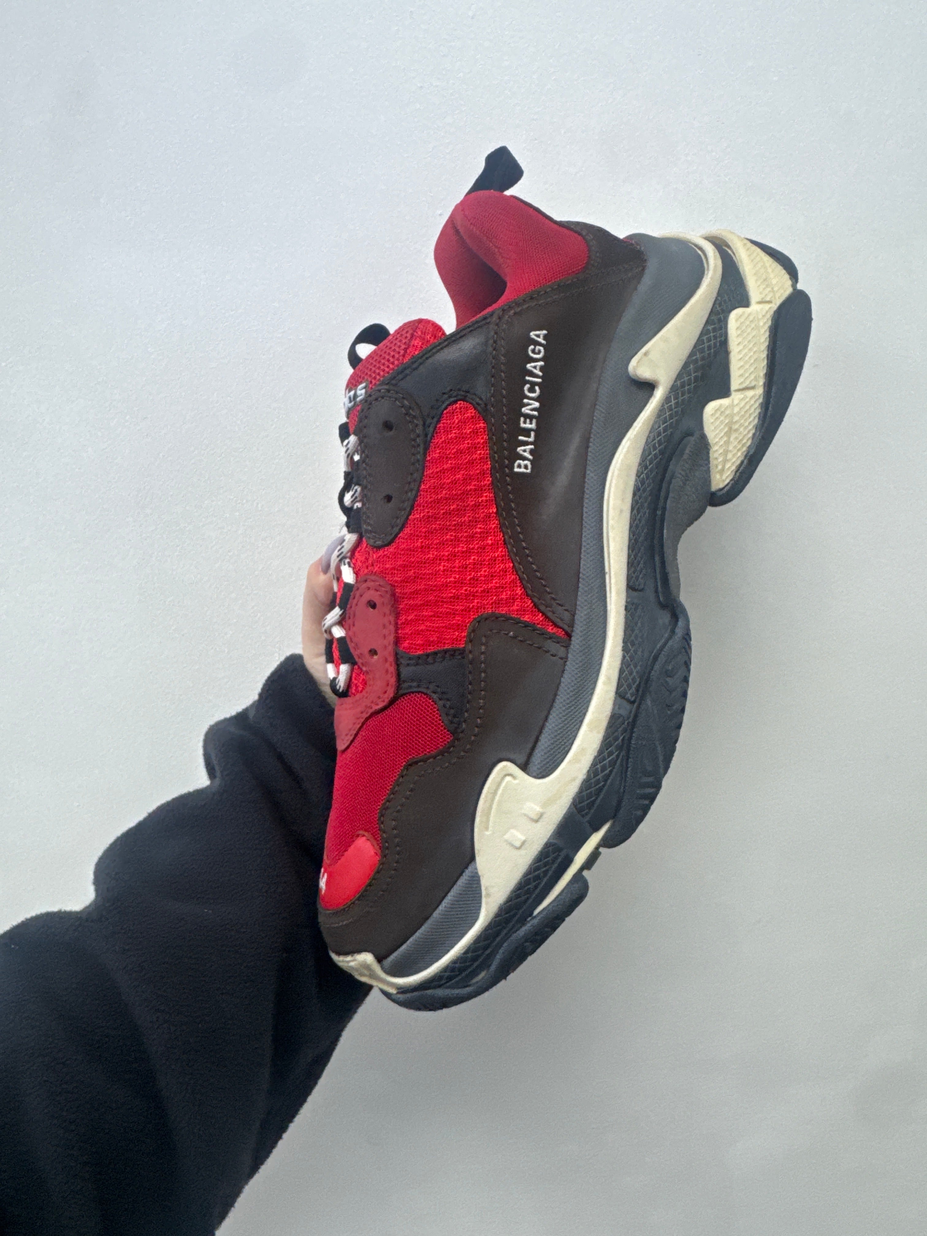 Balenciaga Red Black Triple S Sneakers