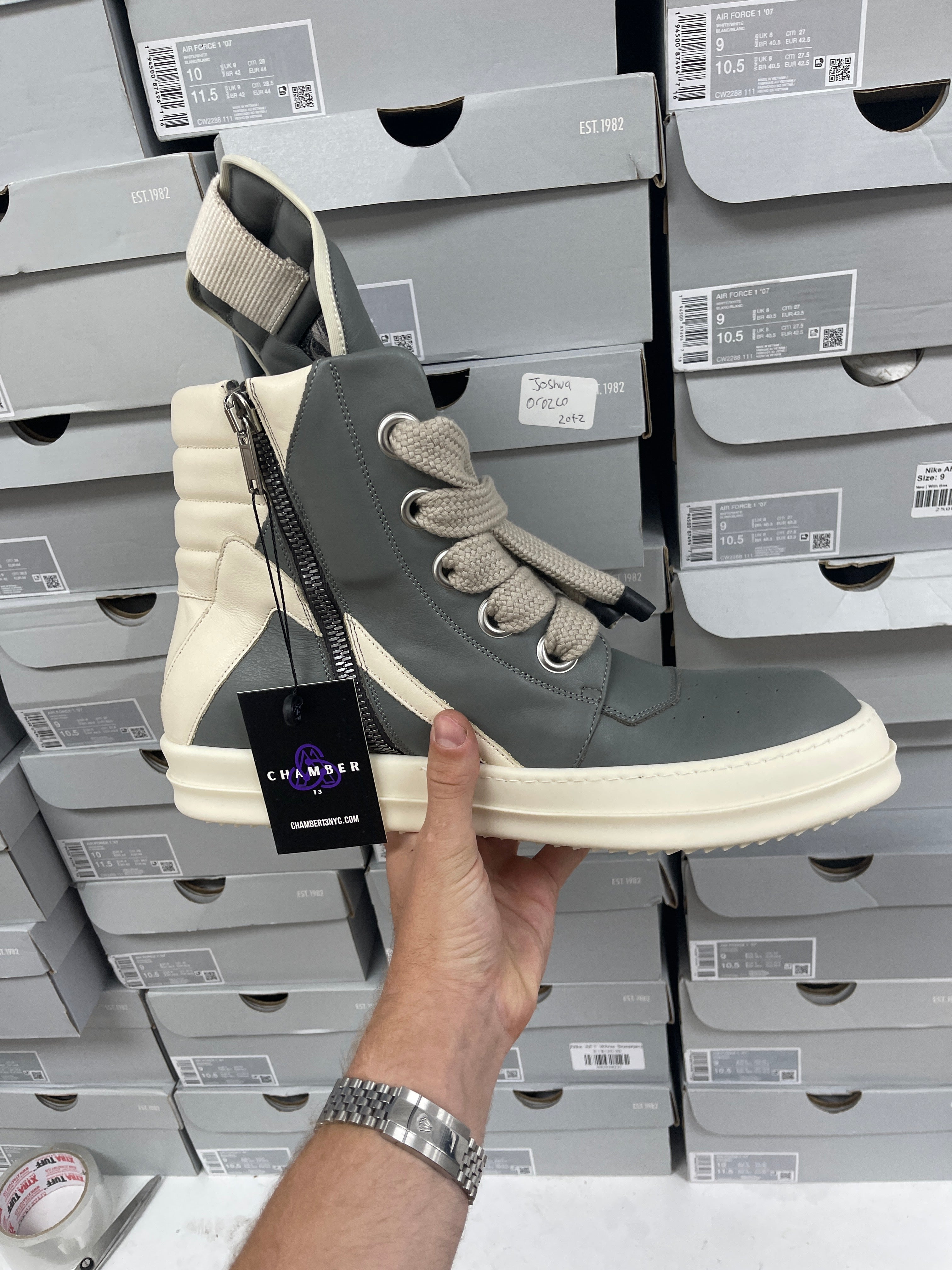 Rick Owens Washed Indigo Jumbo Lace Geobasket Sneakers