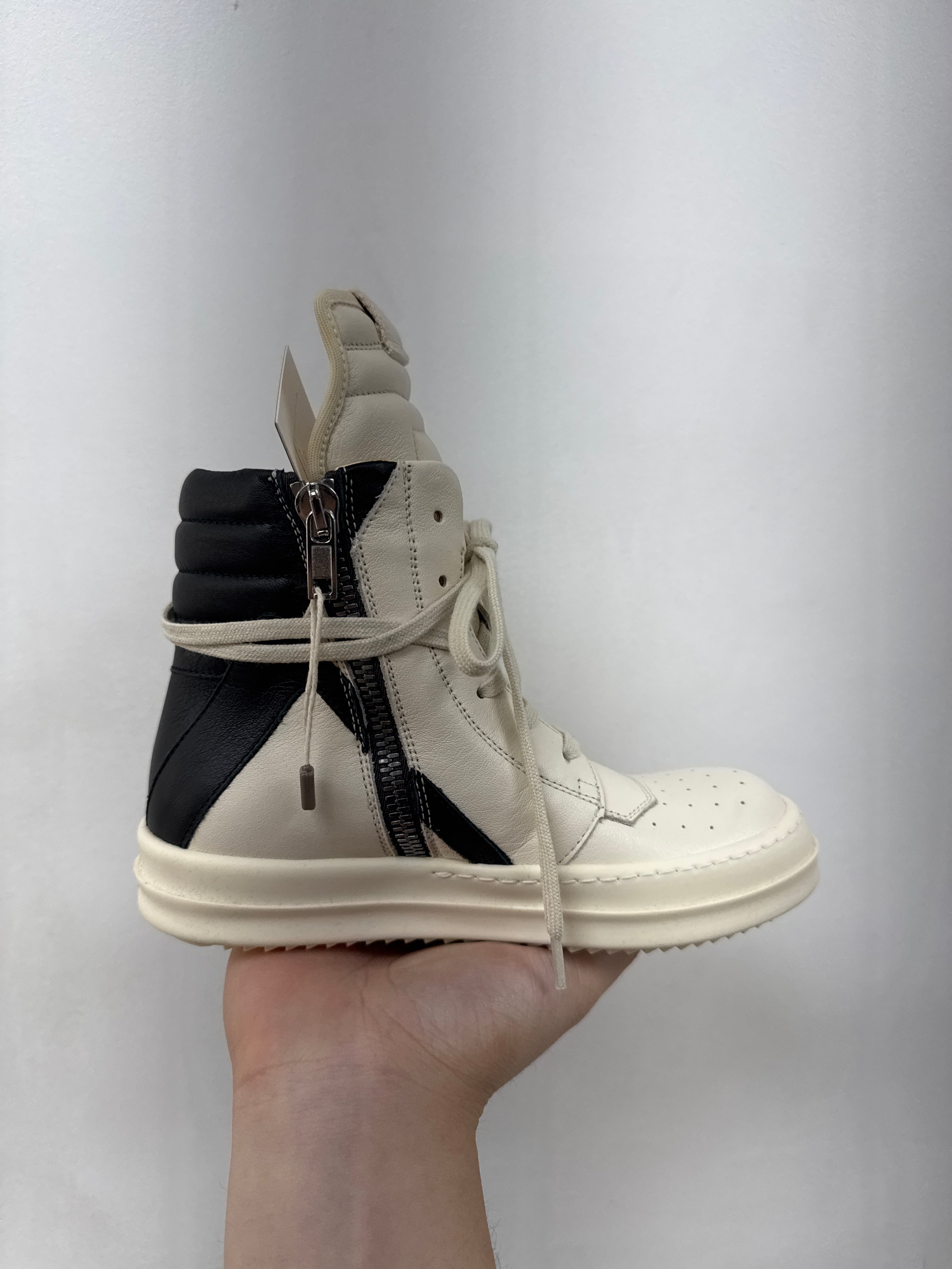 Rick Owens 'Geobasket Jumbo Lace' Hi Black & Milk Sneakers (Kid's)