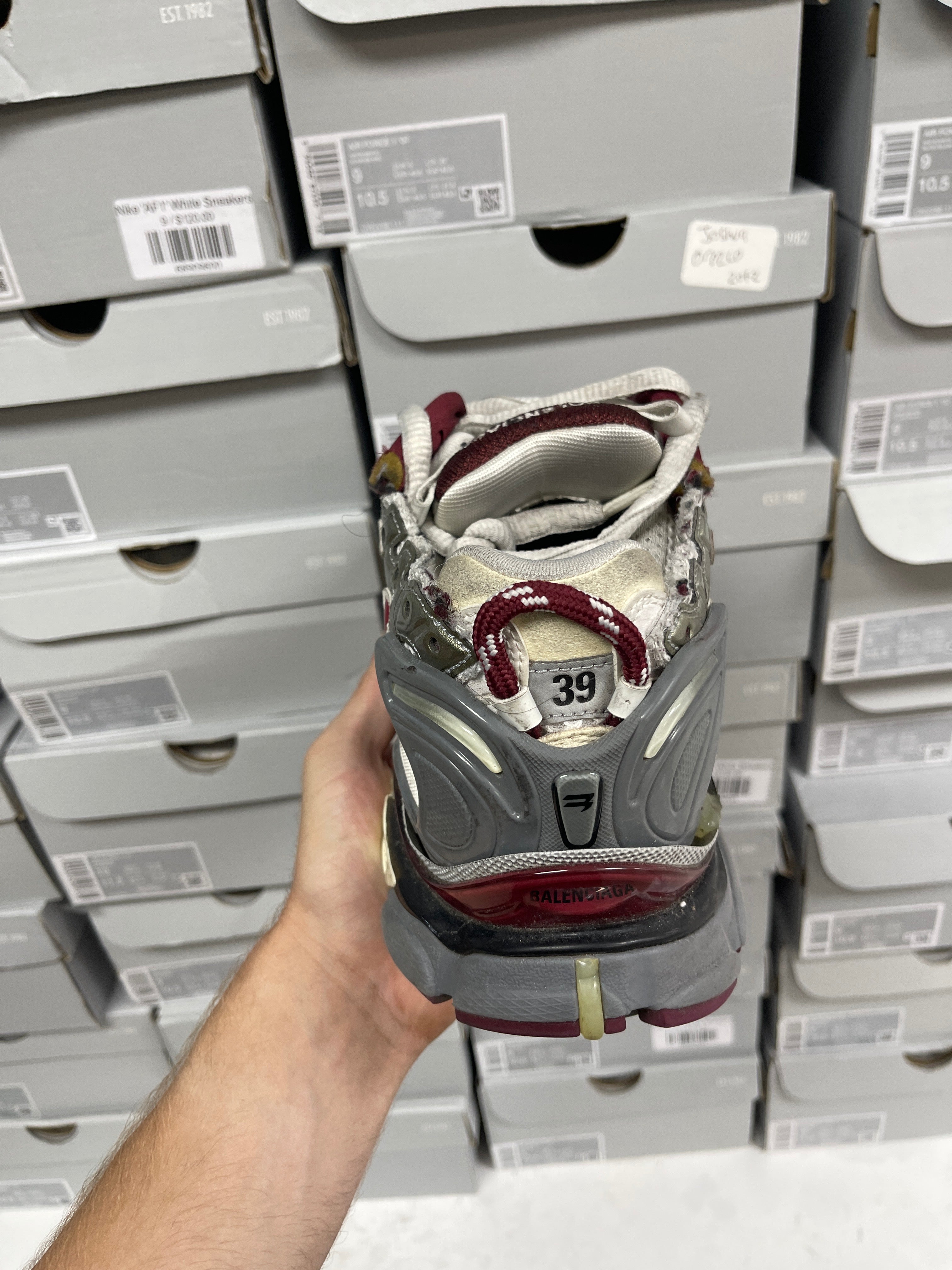 Balenciaga Grey Burgundy Runner Sneakers