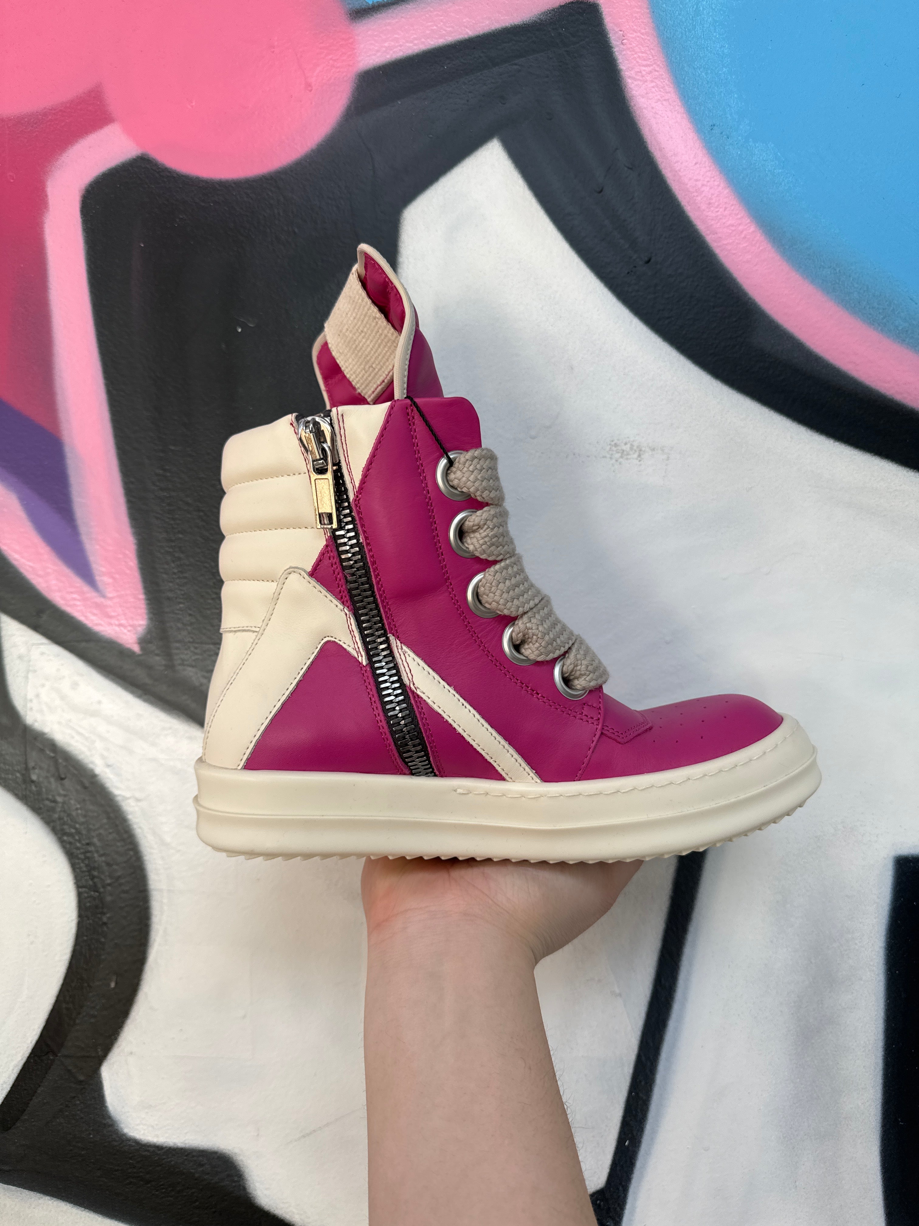 Rick Owens Hot Pink Jumbo Lace Geobasket Sneakers