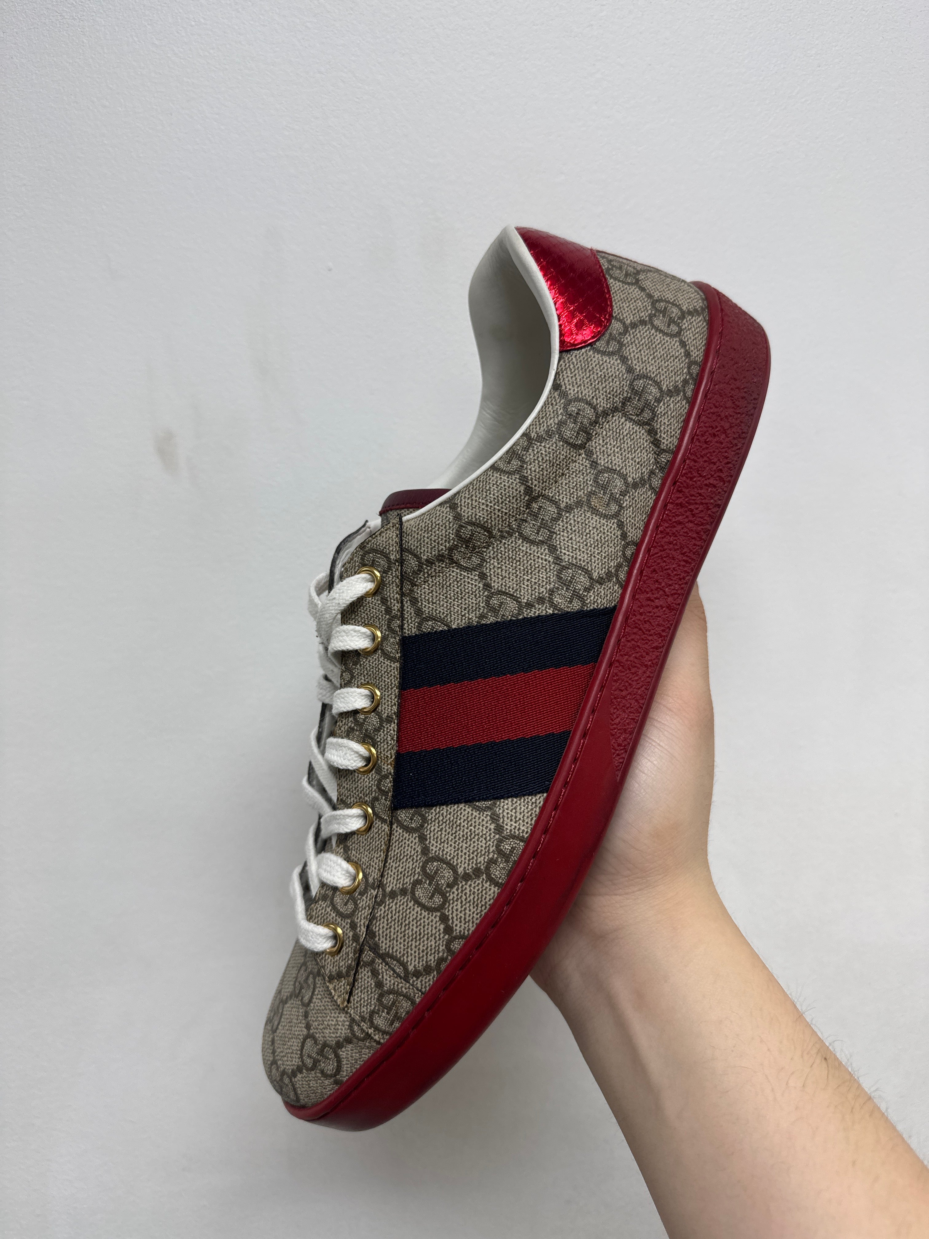 Gucci Red Sole Monogram Ace Sneakers
