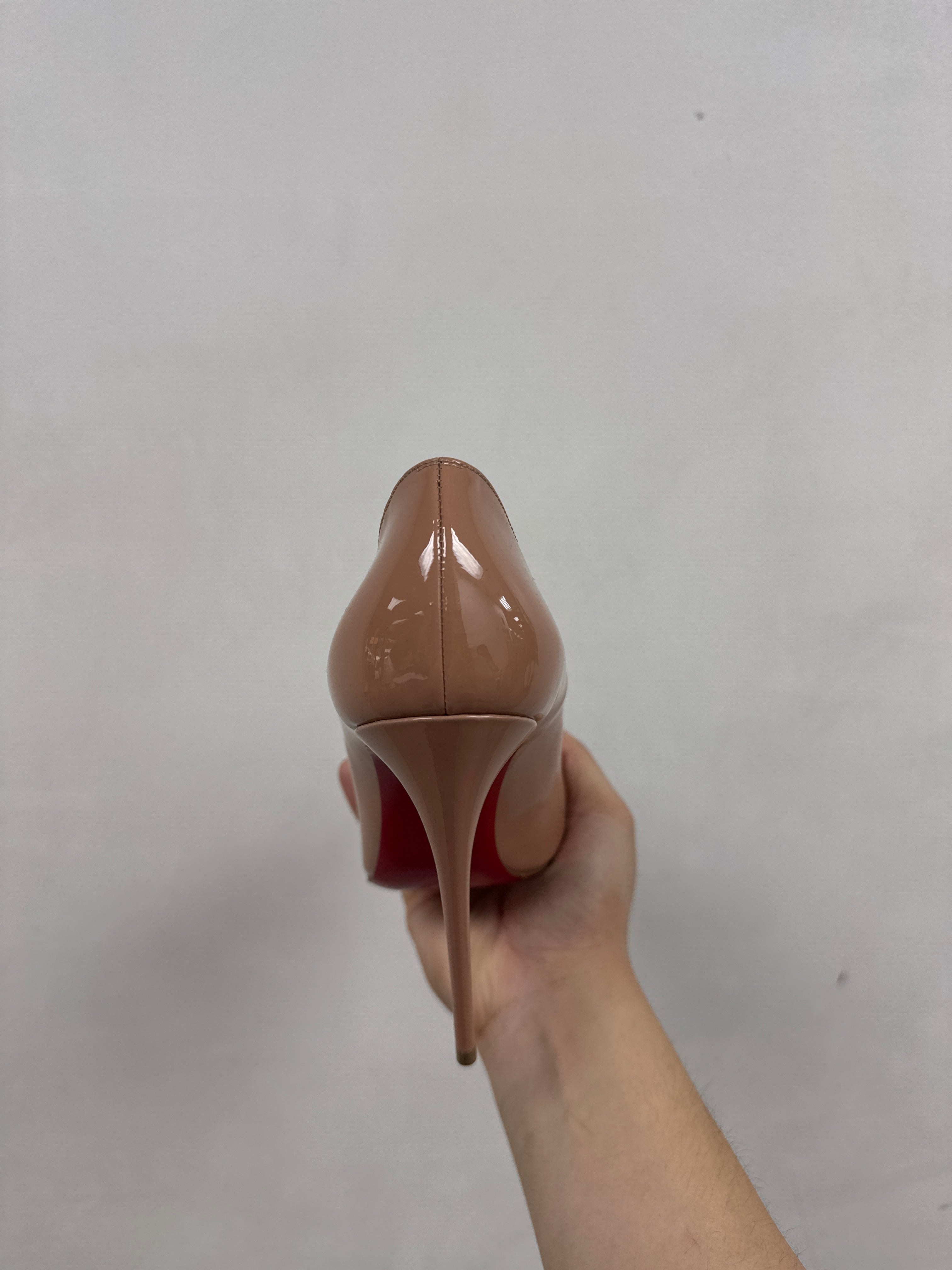 Christian Louboutin Nude Blush Patent SO Kate Red Bottom Heels
