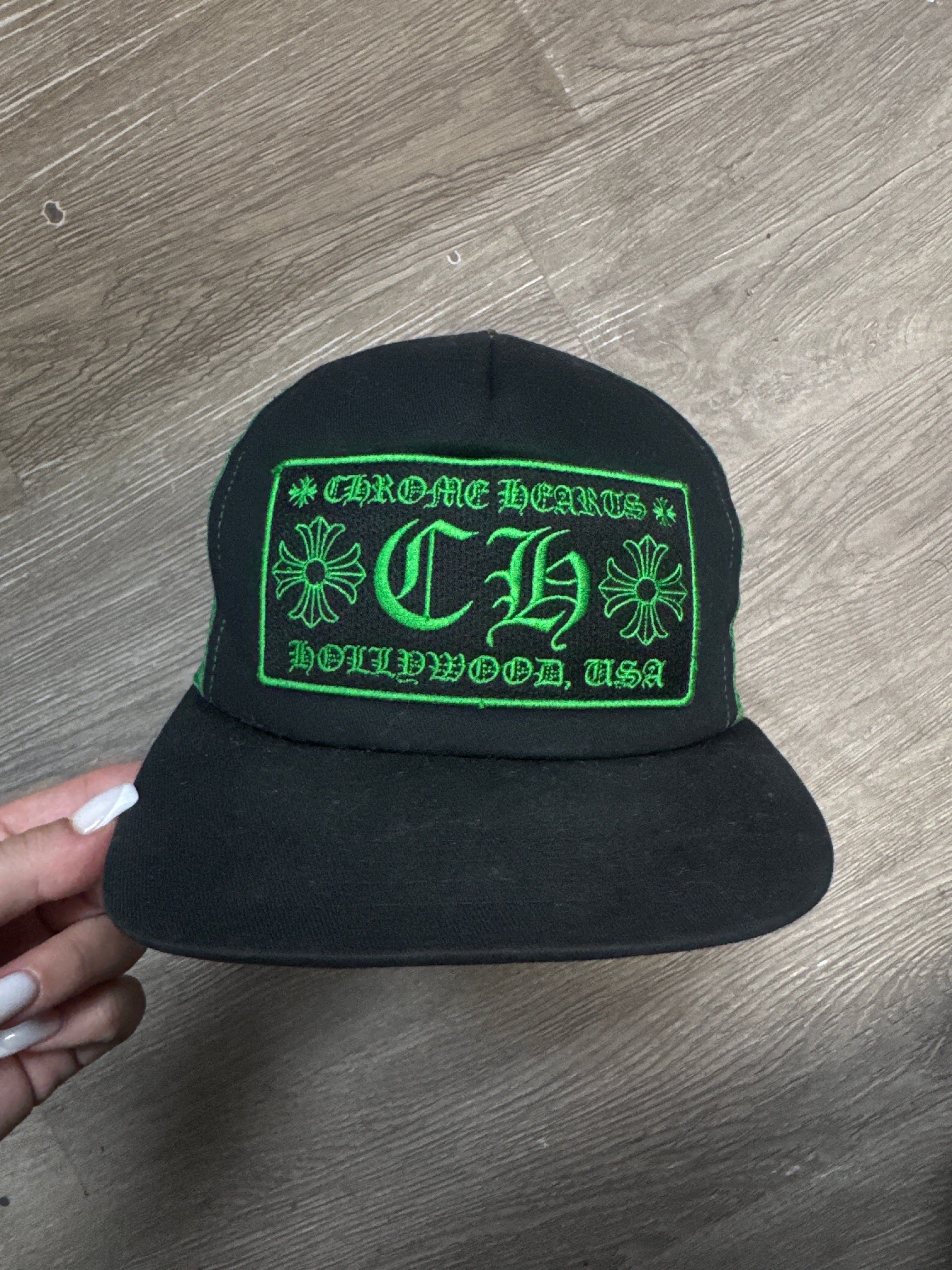 Chrome Hearts Black Green CH Hollywood Hat