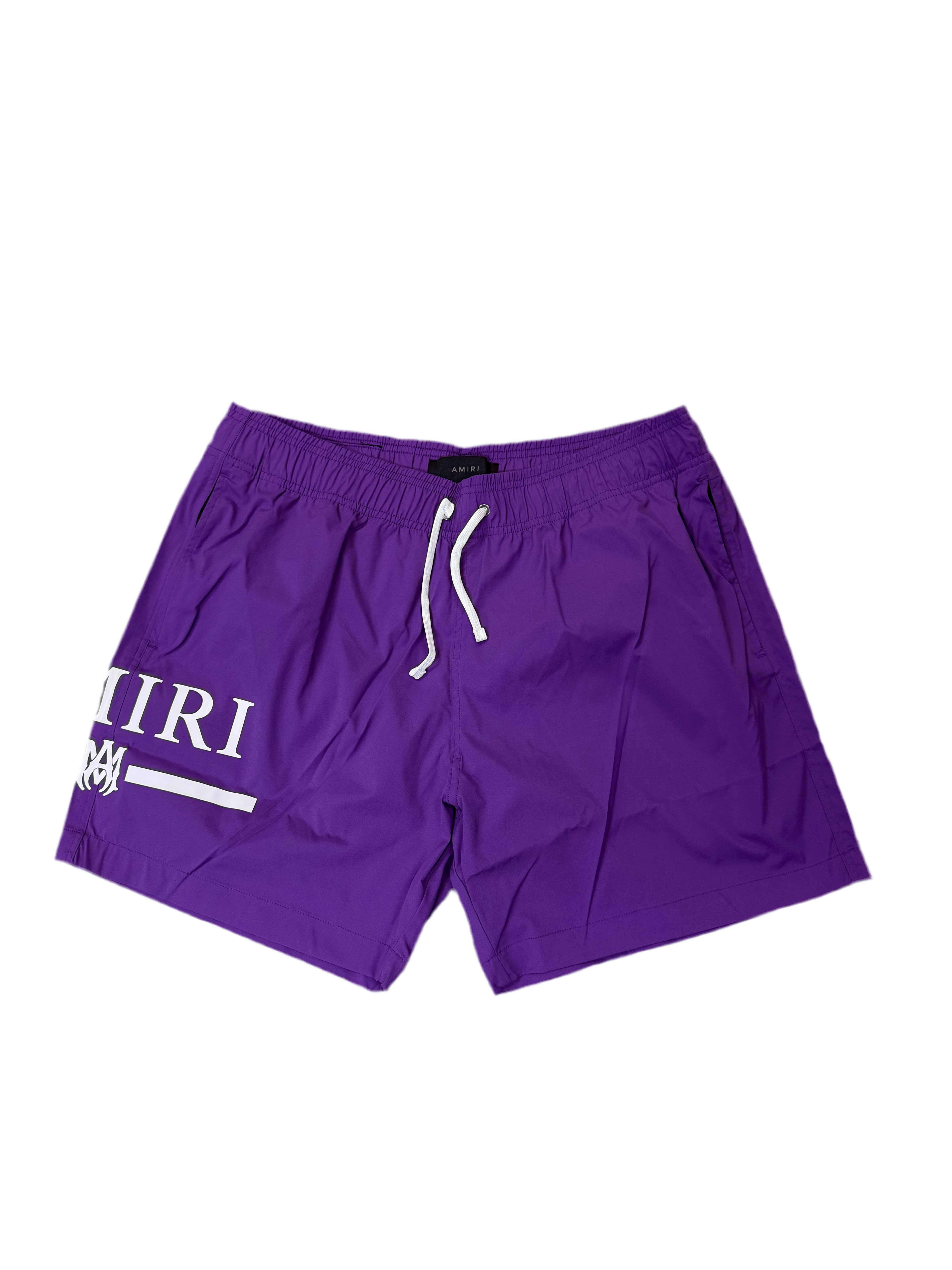 Amiri MA Bar Logo Purple Swim Trunks