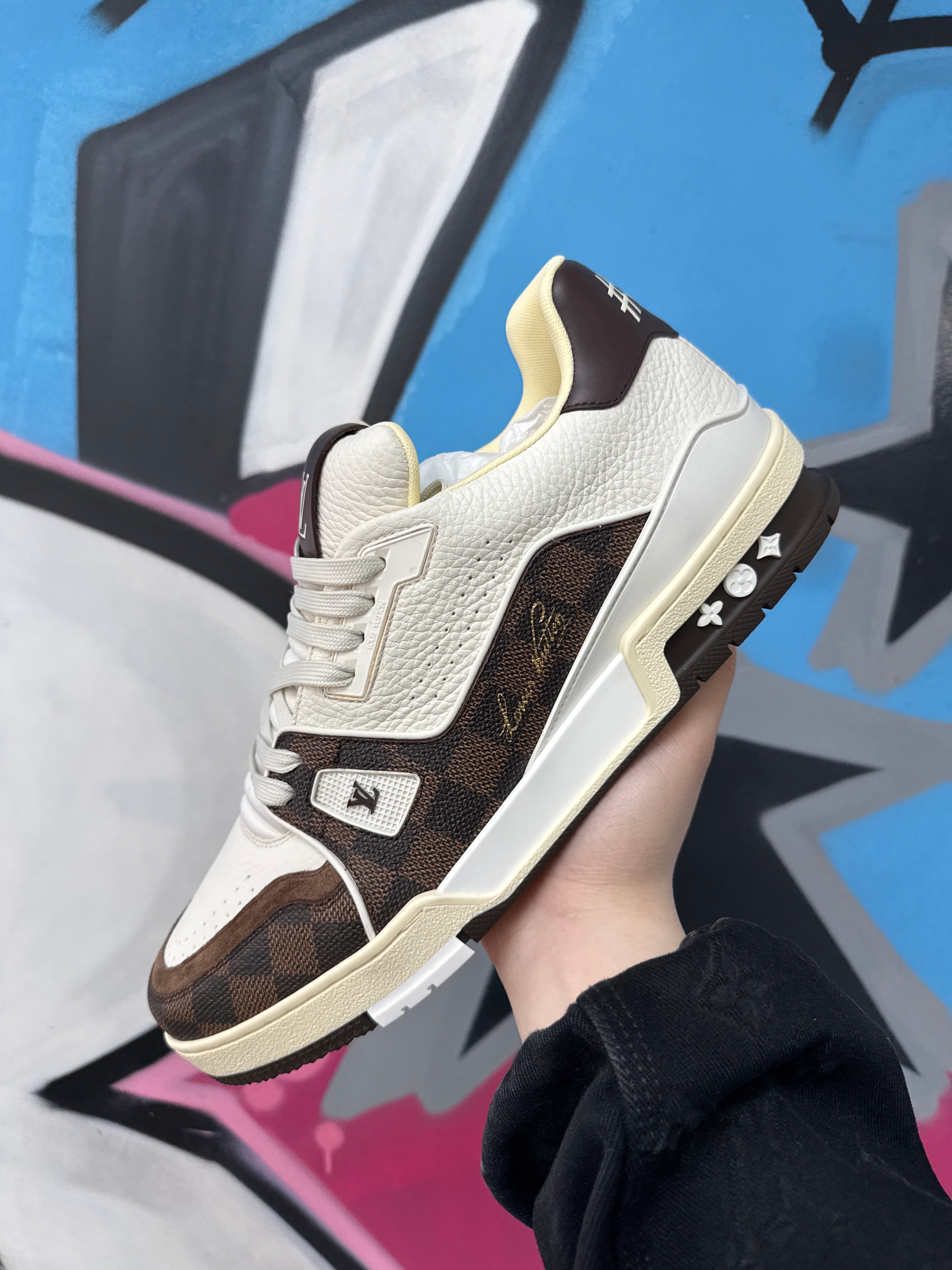 Louis Vuitton Chocolate Brown White Monogram Trainer Sneakers