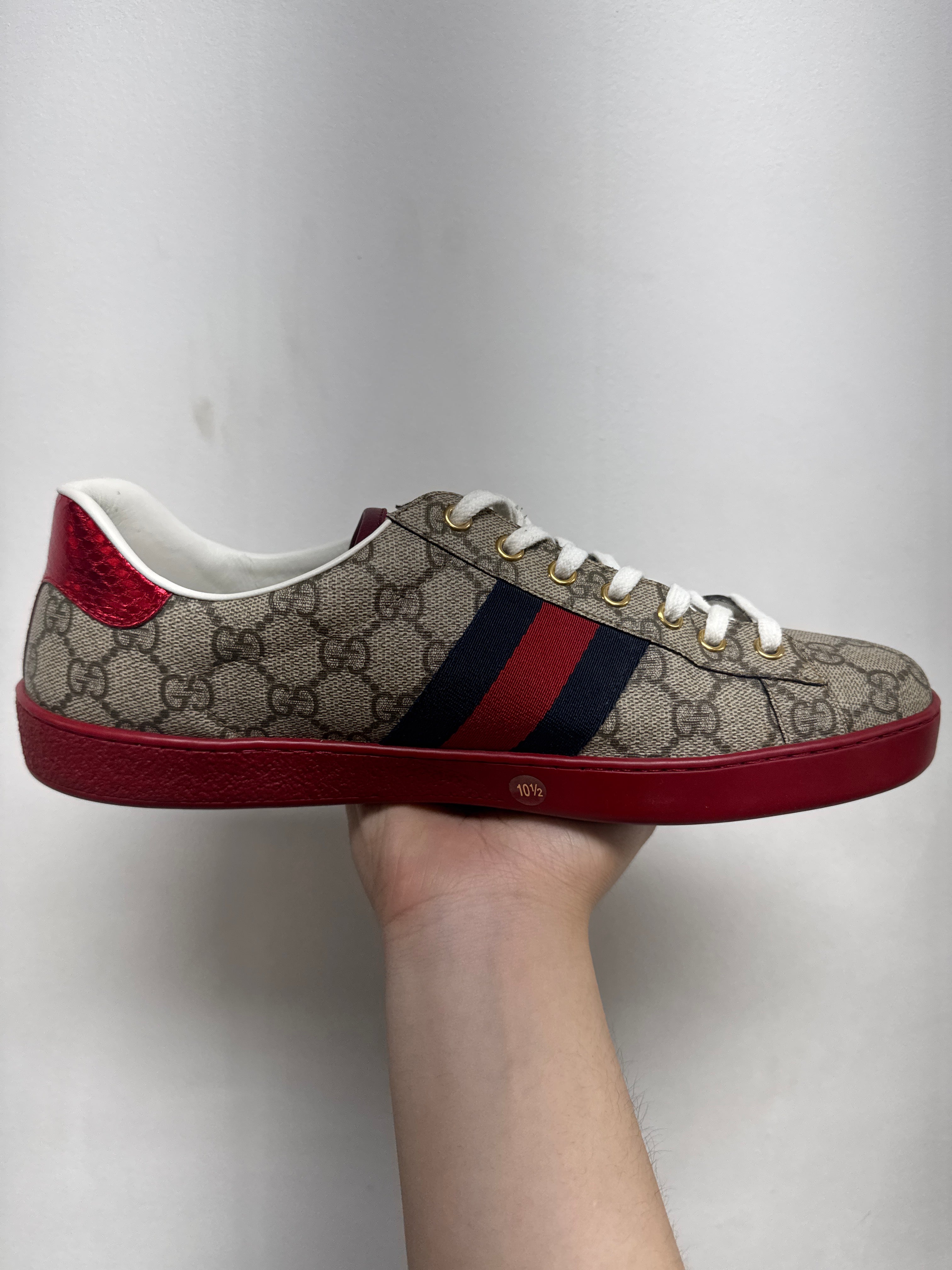 Gucci Red Sole Monogram Ace Sneakers