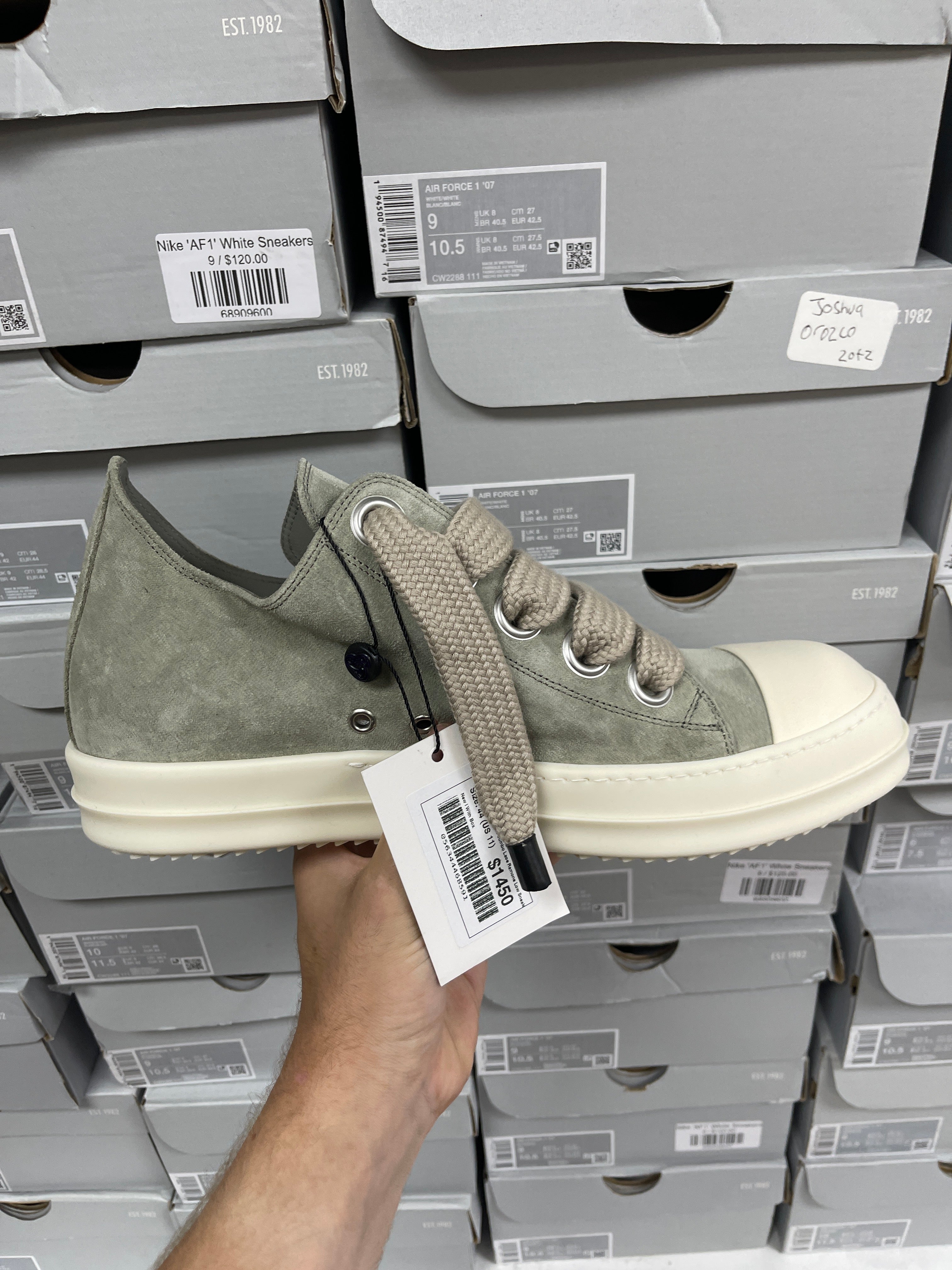Rick Owens Dark Pearl Suede Jumbo Lace Ramone Low Sneakers