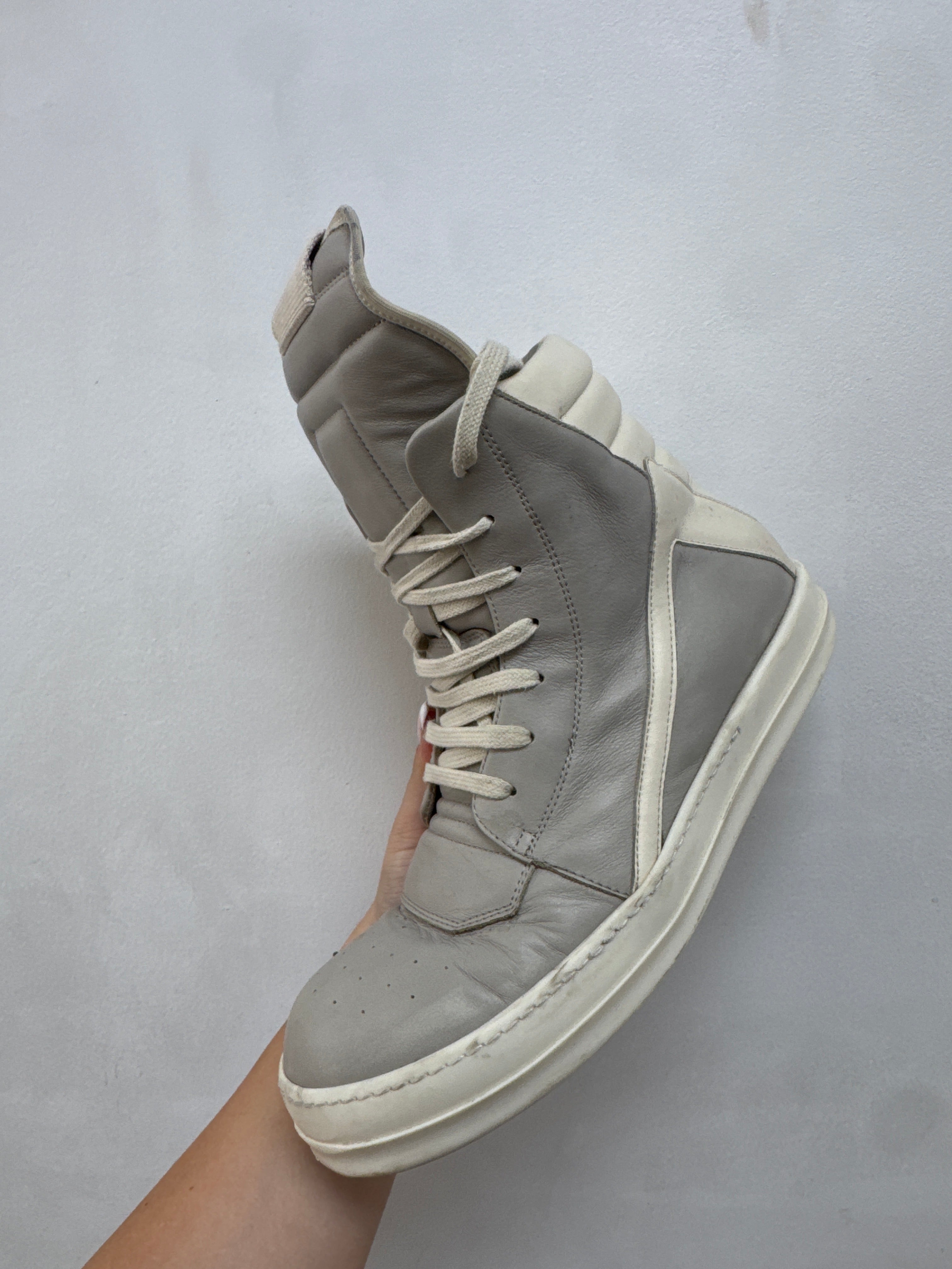 Rick Owens Pearl Grey Geo Basket Sneakers