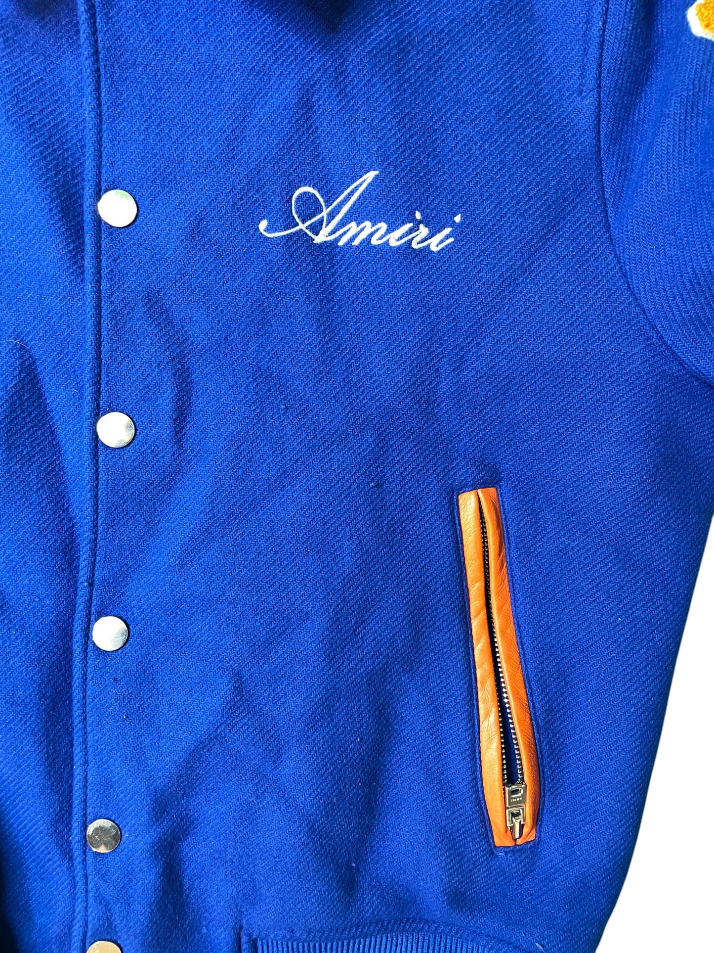 Amiri "Orange Bone" Blue Varsity Jacket