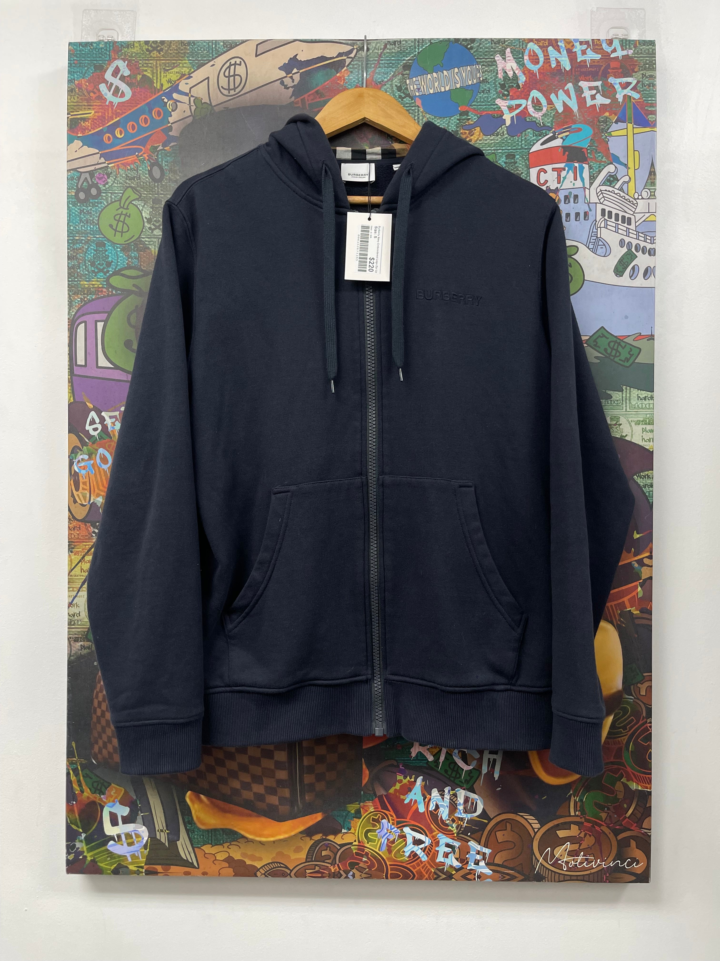 Burberry Navy Embroidered Logo Zip Up