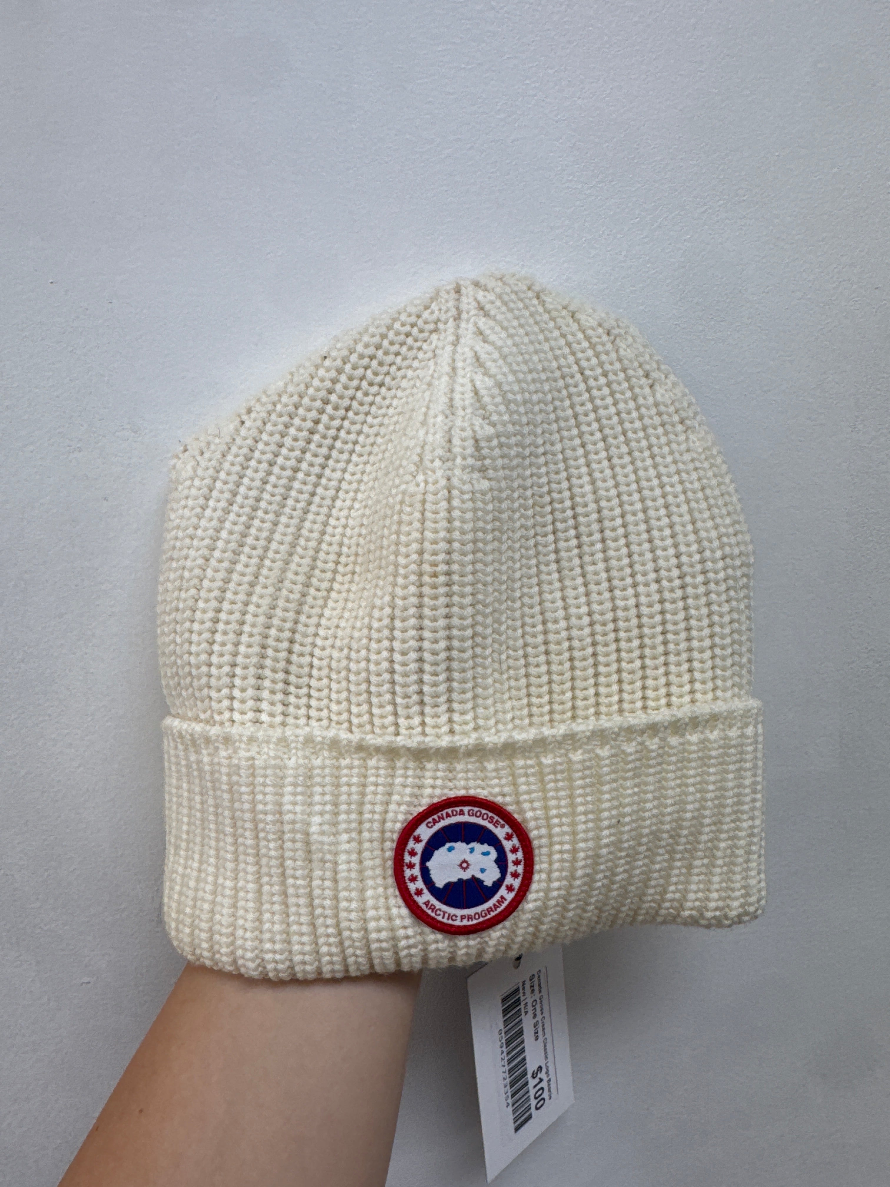 Canada Goose Cream Classic Logo Beanie