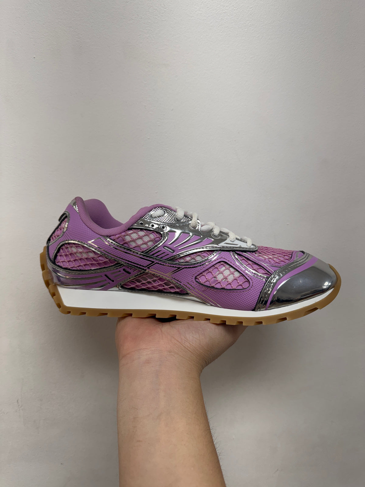 Bottega Veneta Pink Gloss Silver Orbit Sneakers