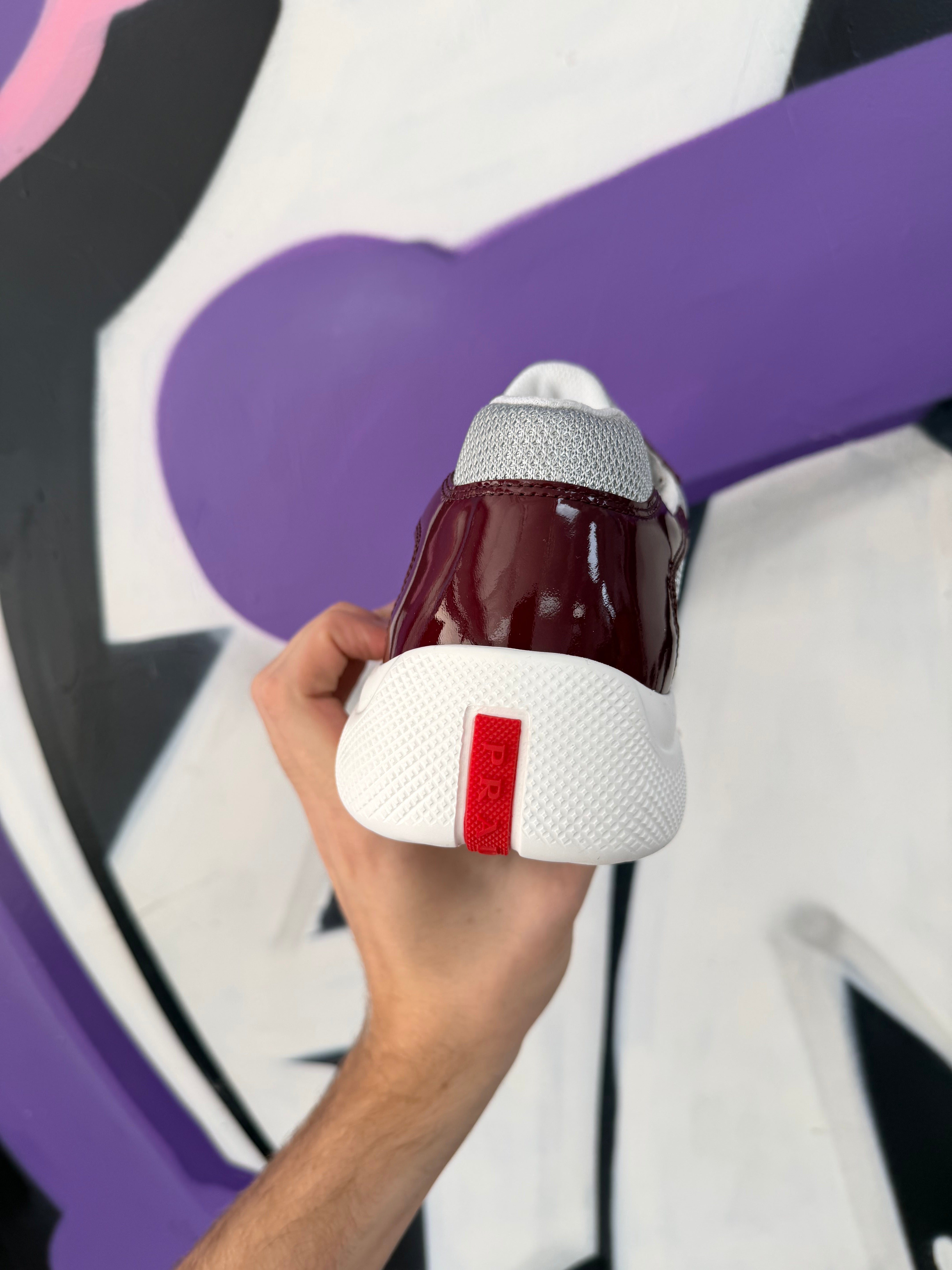 Prada Burgundy White Cups Sneakers