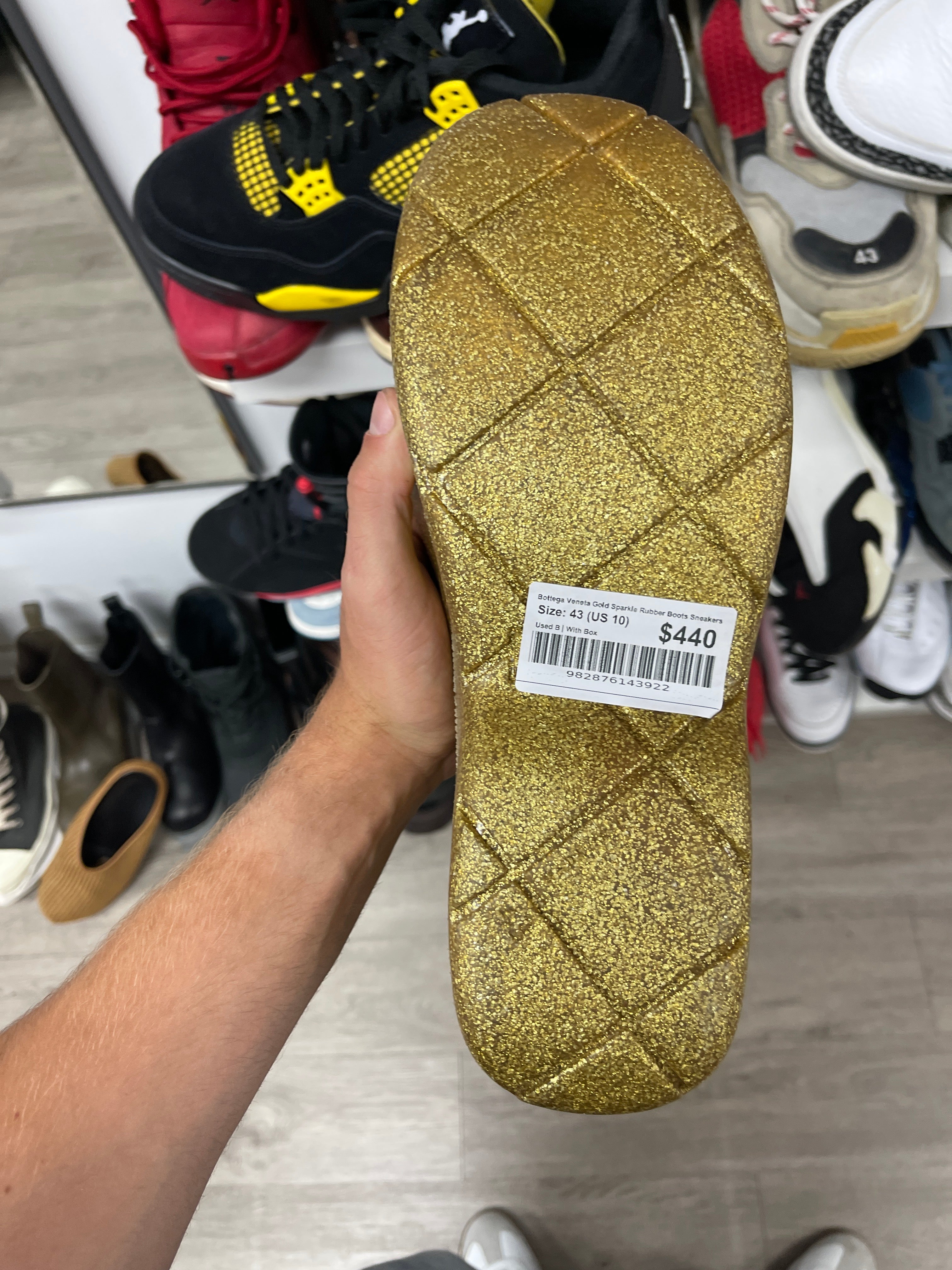 Bottega Veneta Gold Sparkle Rubber Boots Sneakers