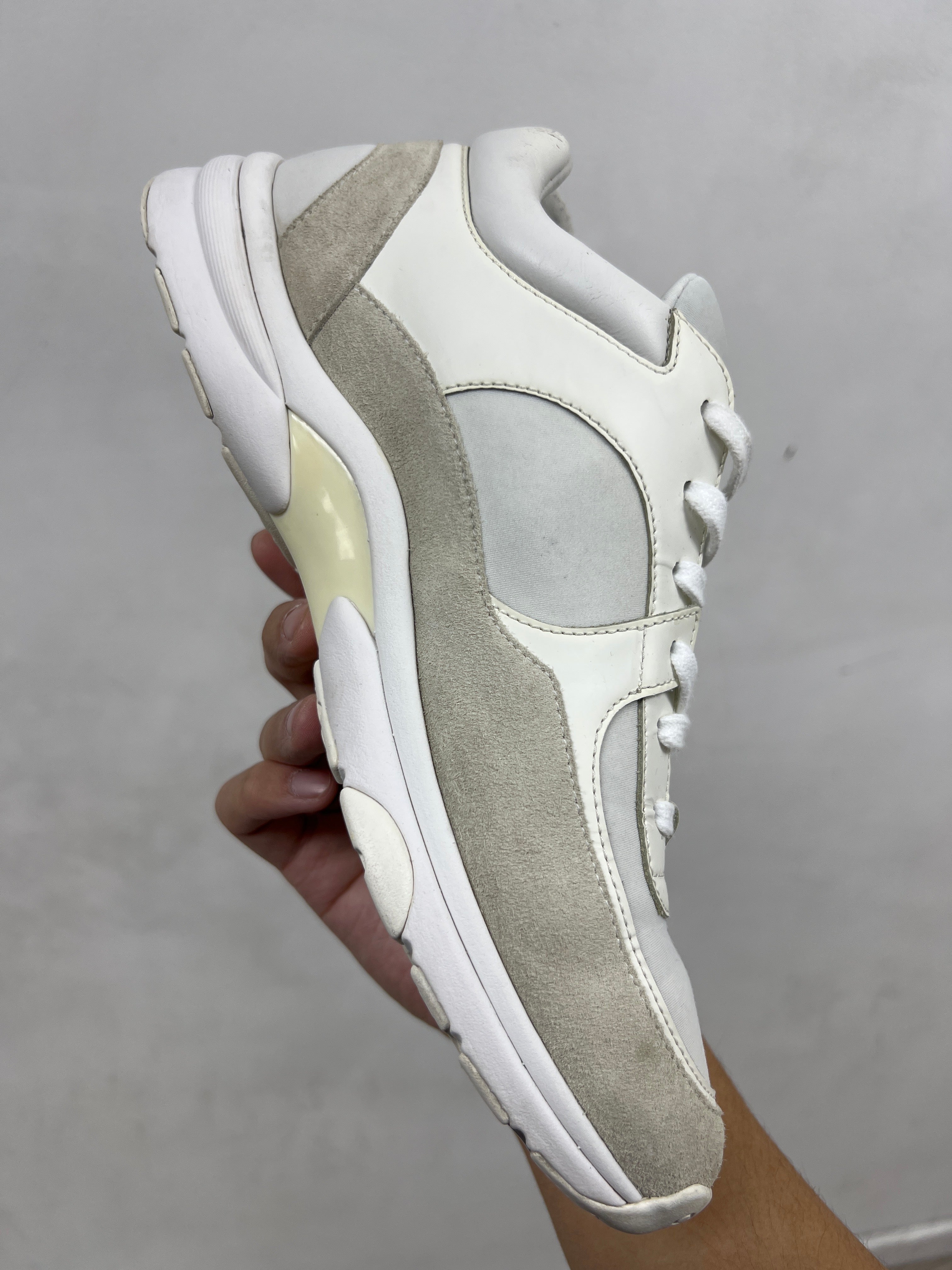 Chanel White Cream CC Runner Sneakers