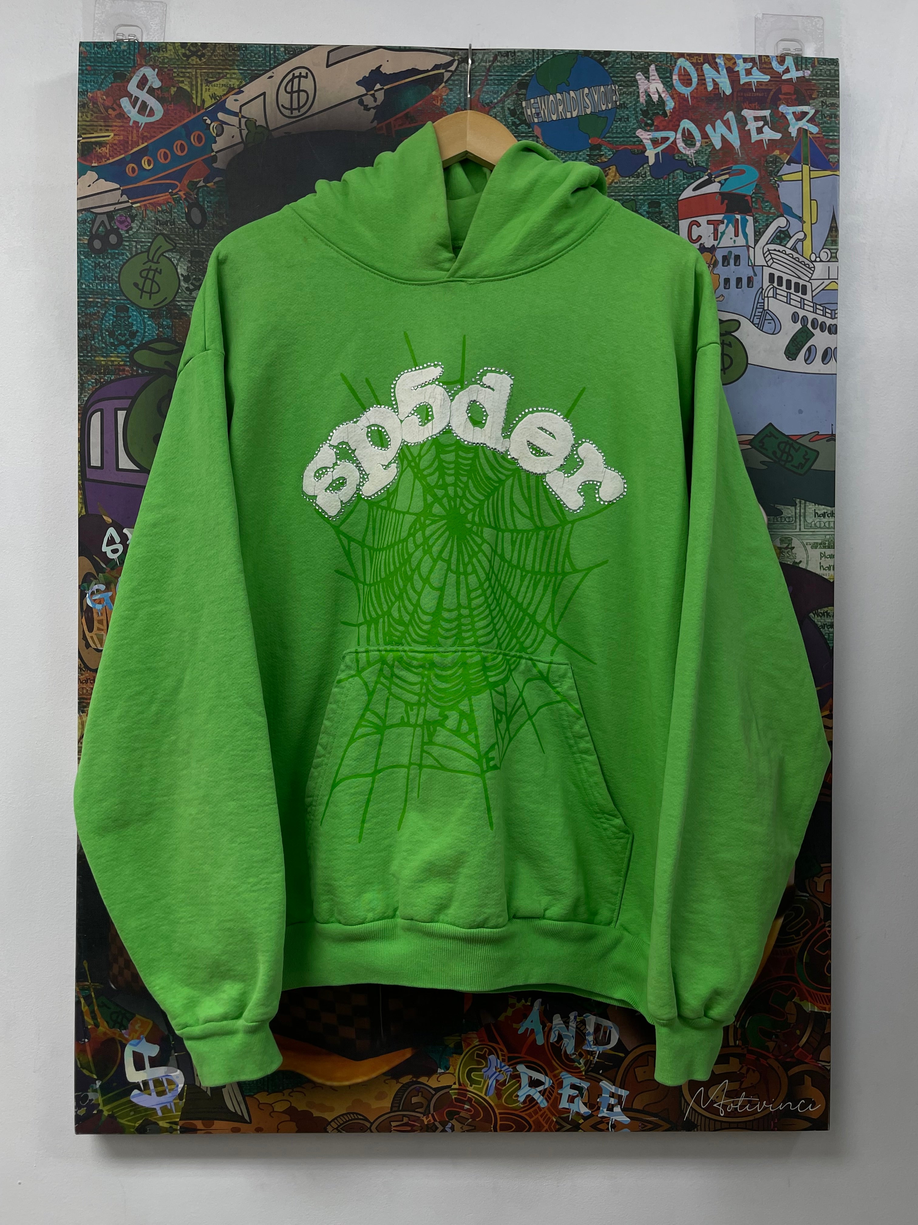 Sp5der Lime Rhinestone Hoodie