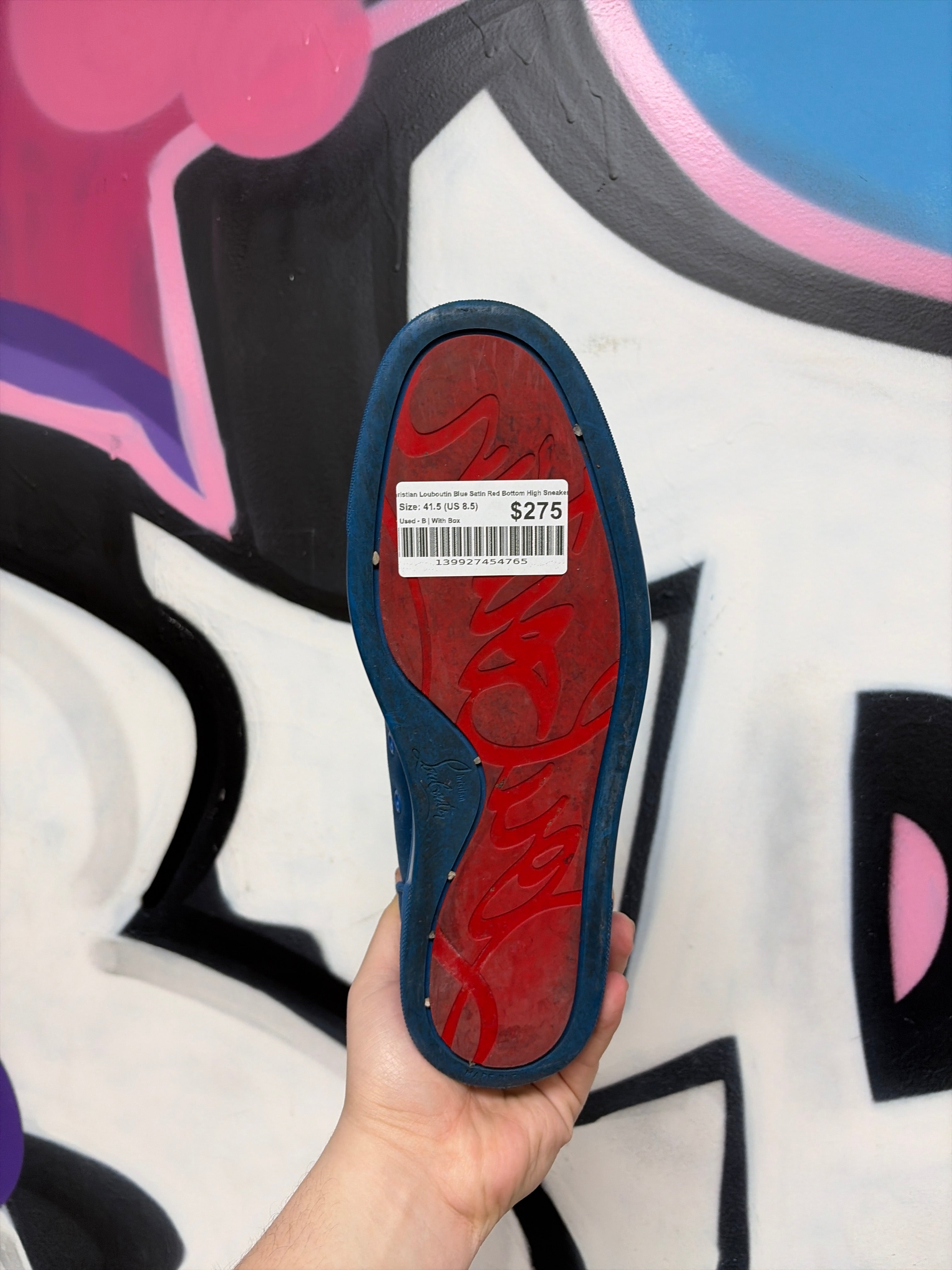 Christian Louboutin Blue Satin Red Bottom High Sneakers