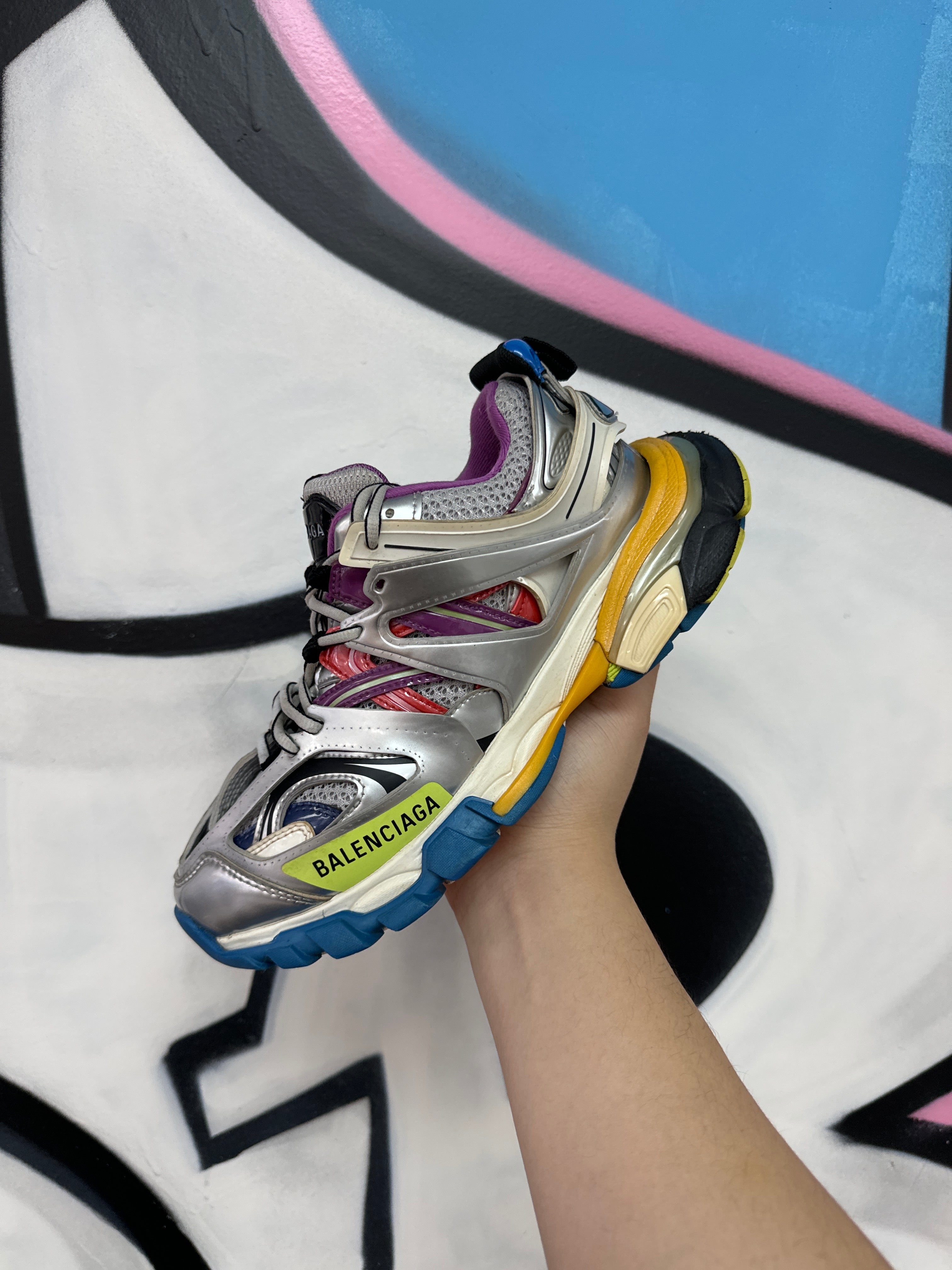 Balenciaga Track Silver Multi Color Sneakers  Used No Box