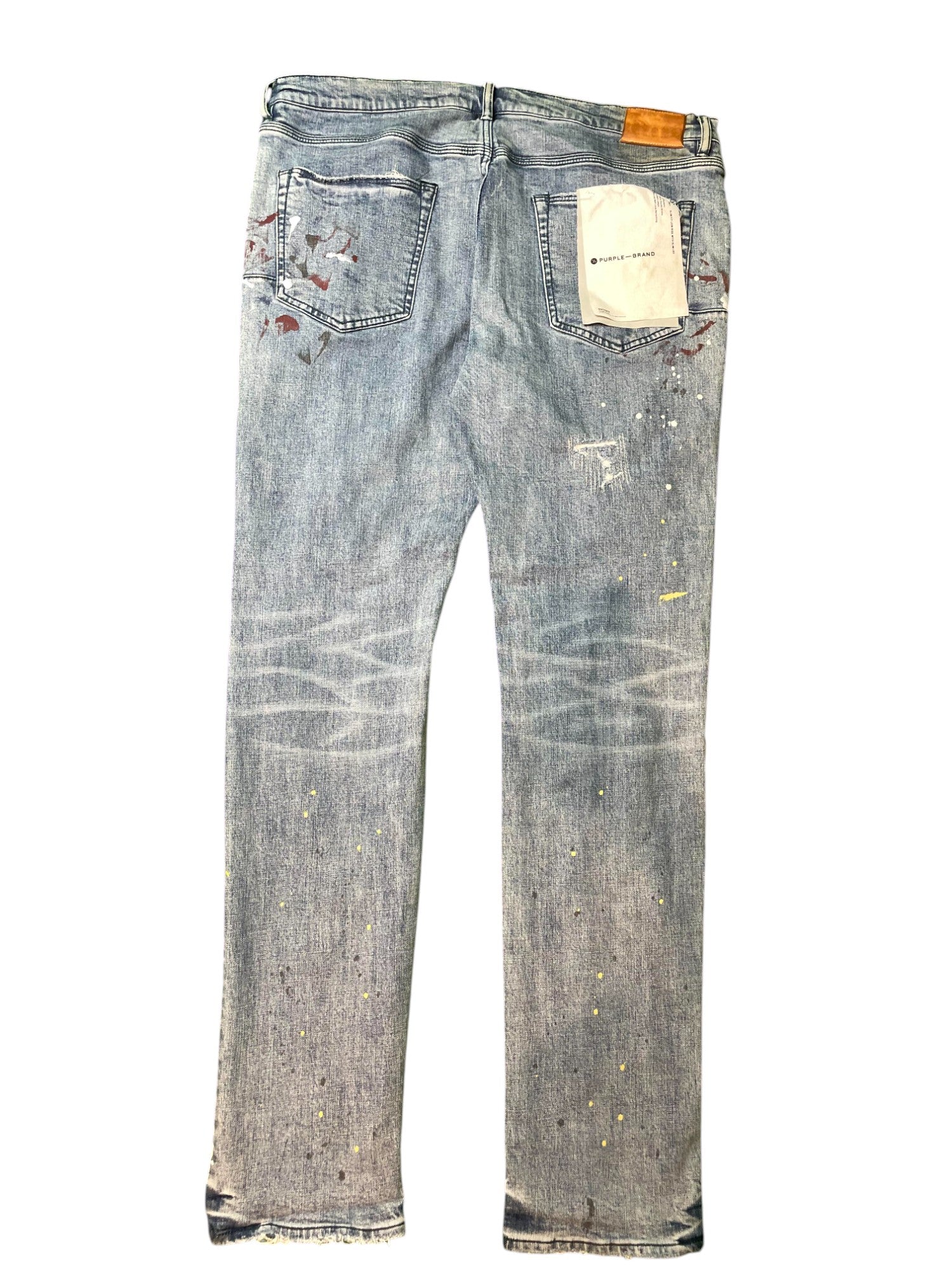Purple Brand Paint Splatter Light Wash Blue Jeans