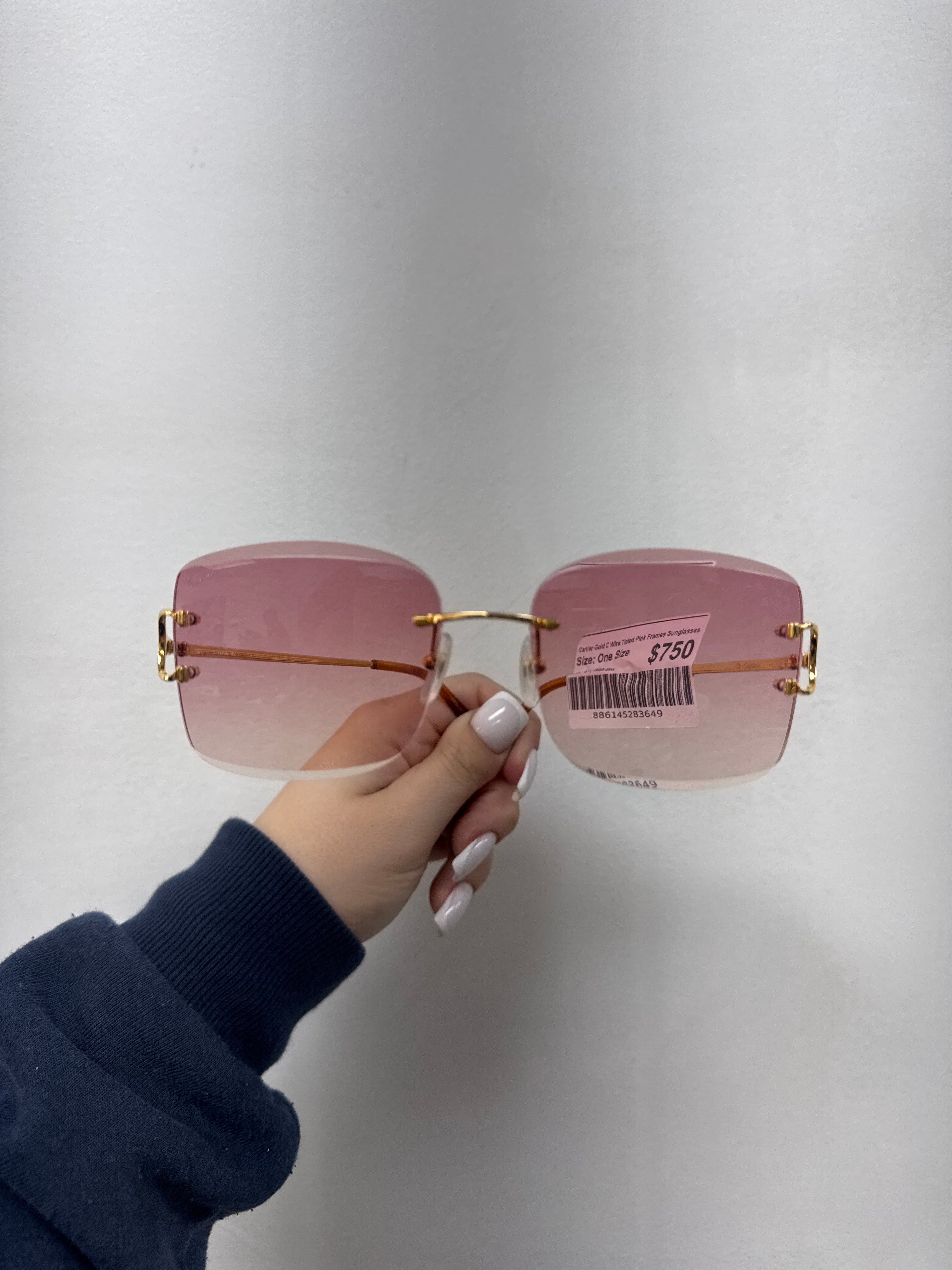 Cartier Gold C Wire Tinted Pink Frames Sunglasses