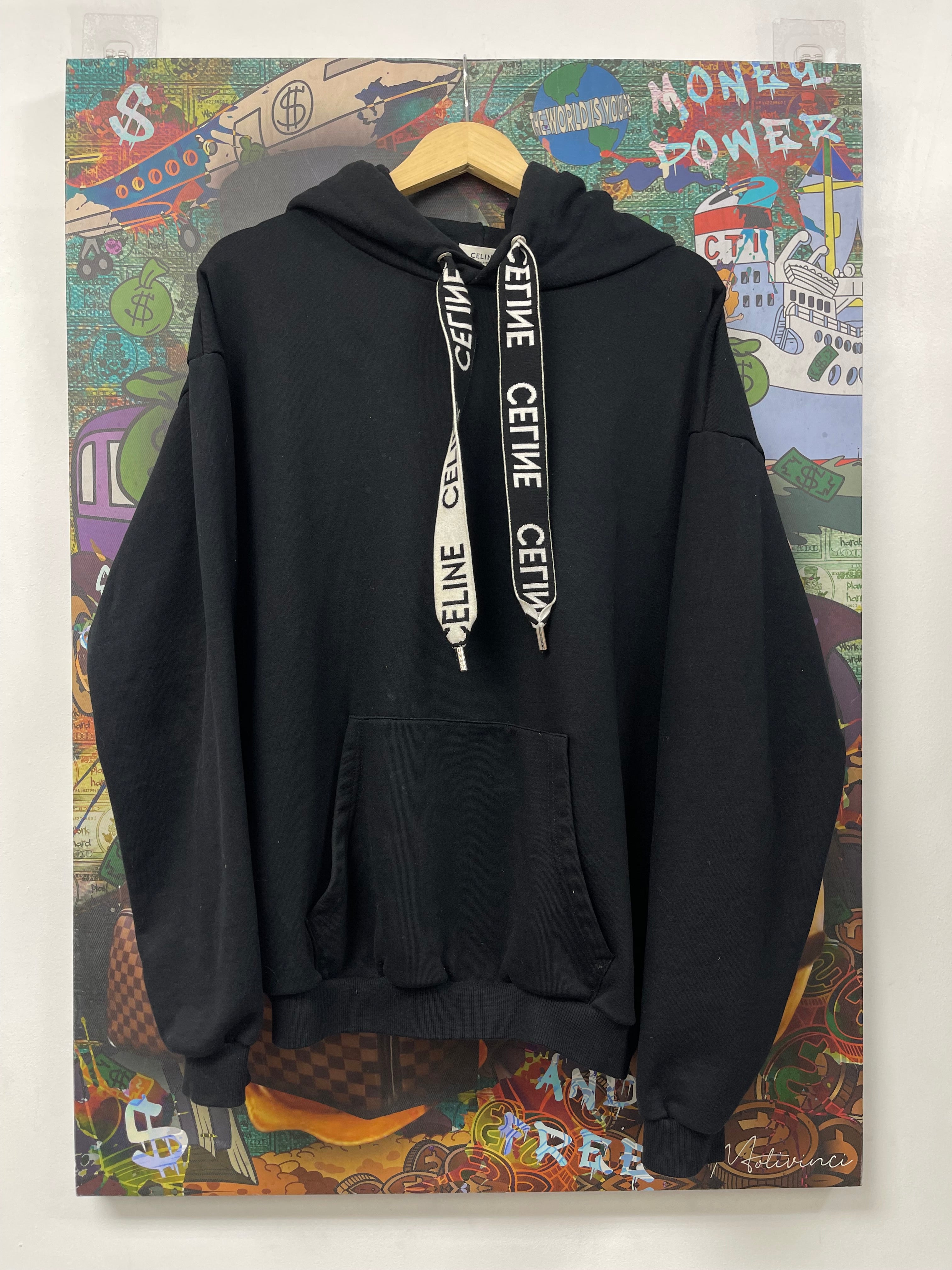 Celine Black Drawstring Logo Hoodie