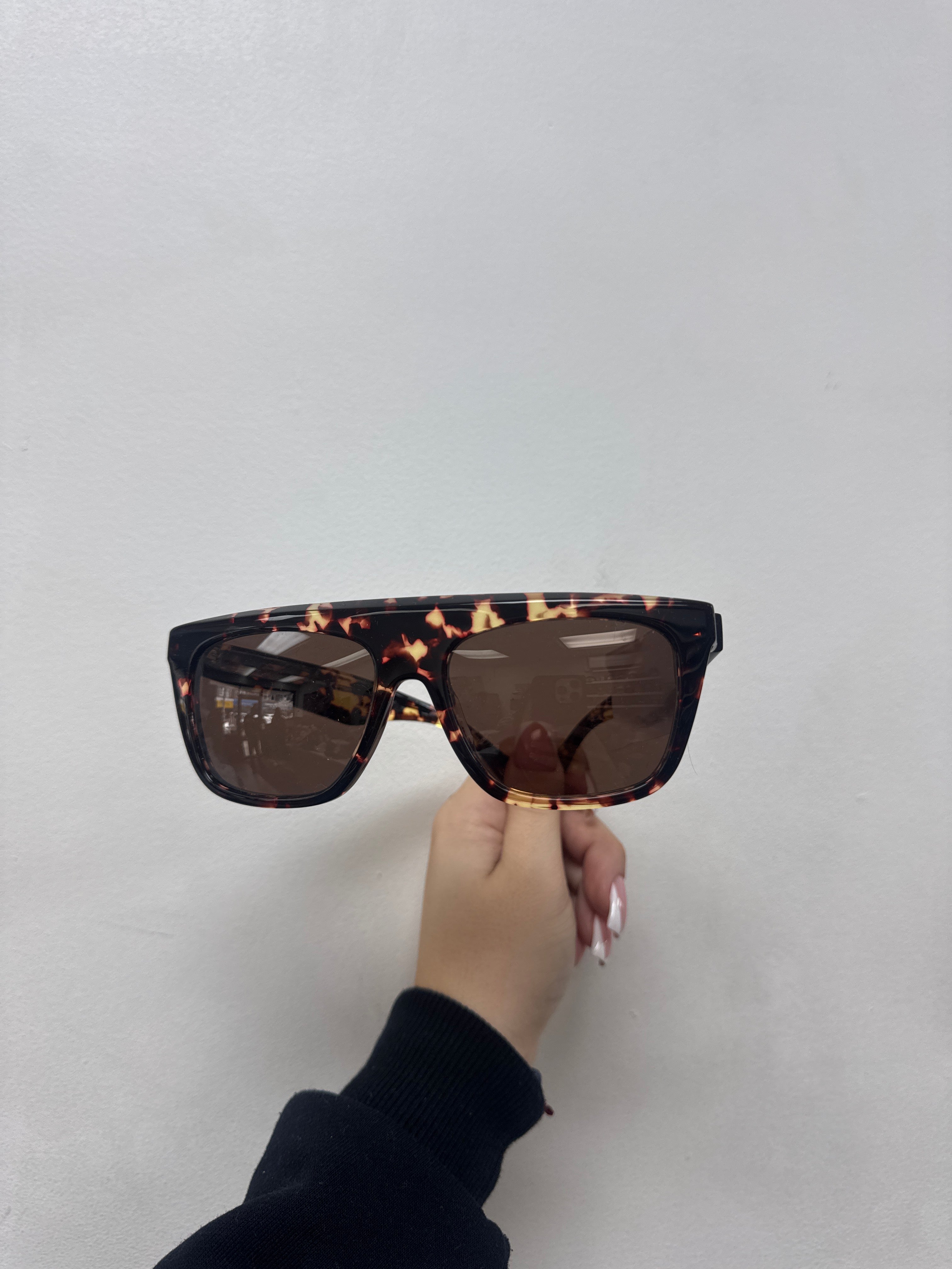 Bottega Veneta Brown White Thick Frame Tinted Sunglasses