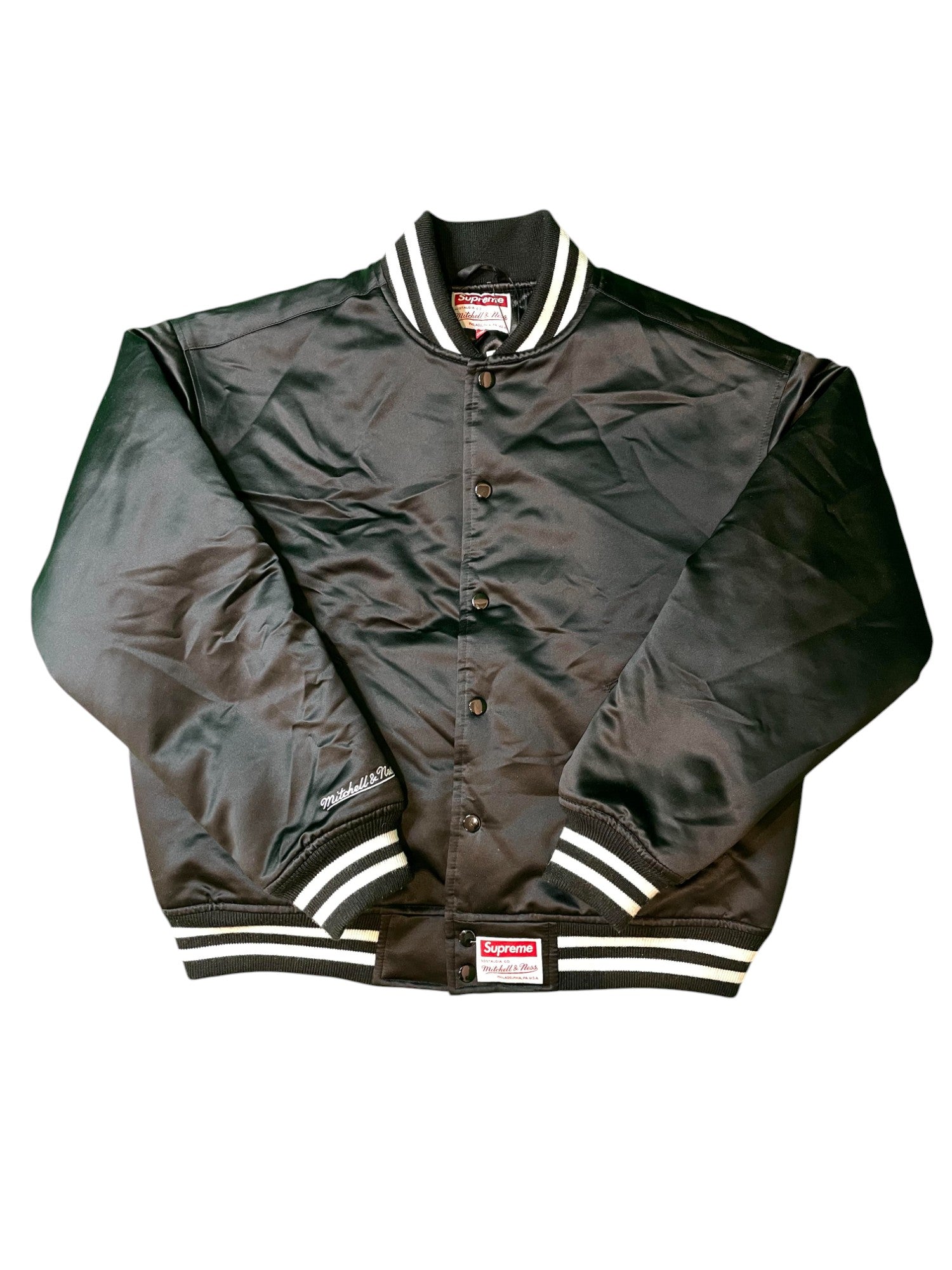 Supreme x Mitchell & Ness Satin Black Varsity Jacket