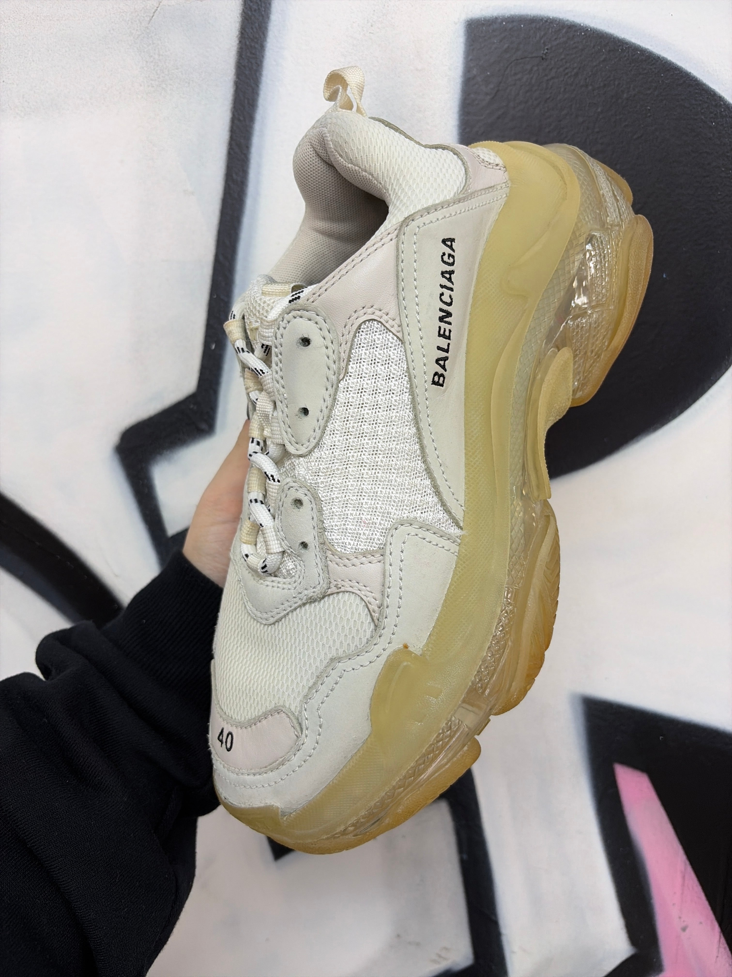 Balenciaga White Clear Sole Triple S Sneakers