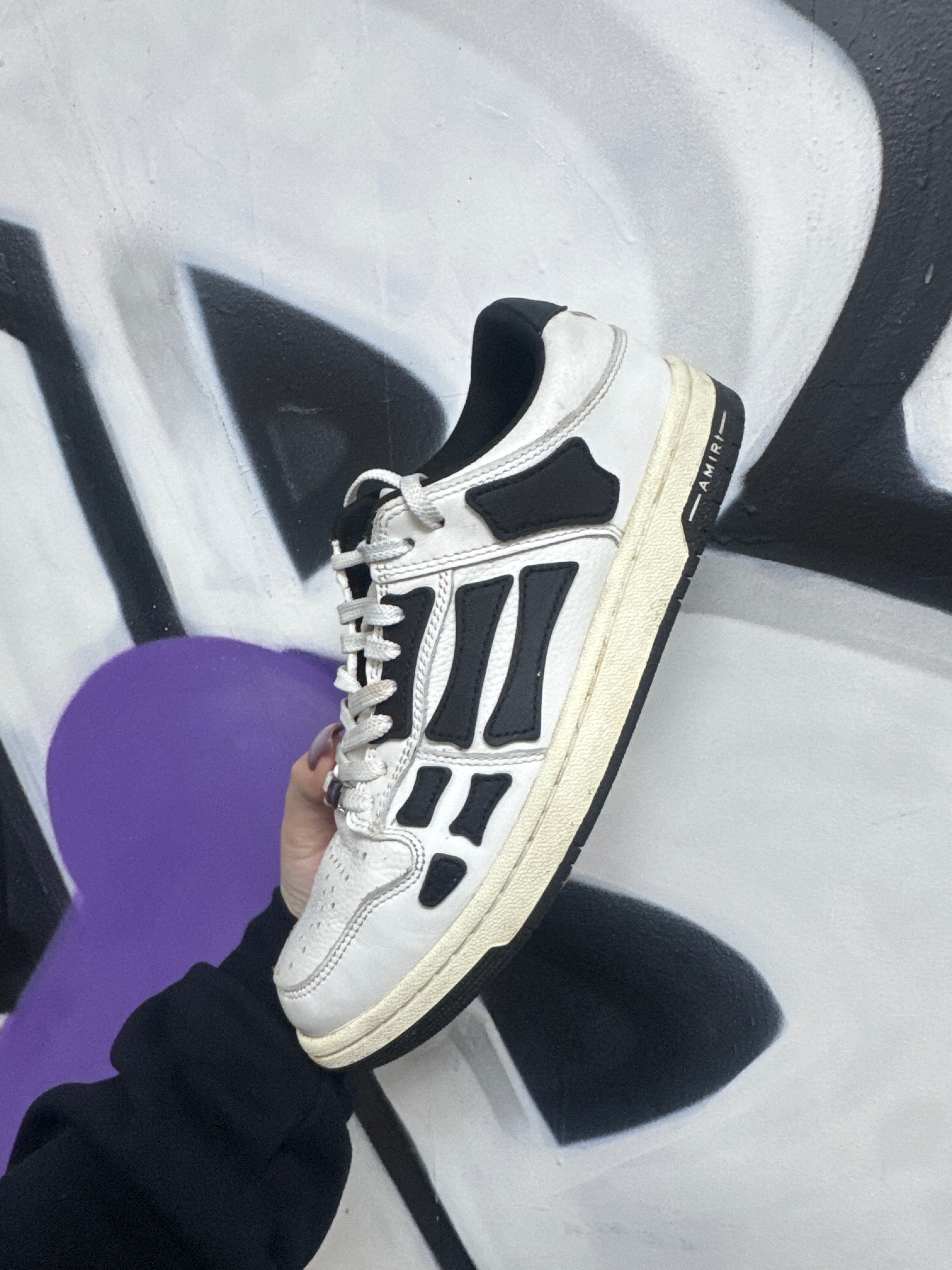 Amiri White Black Skel Top Low Sneakers (Stained Laces)