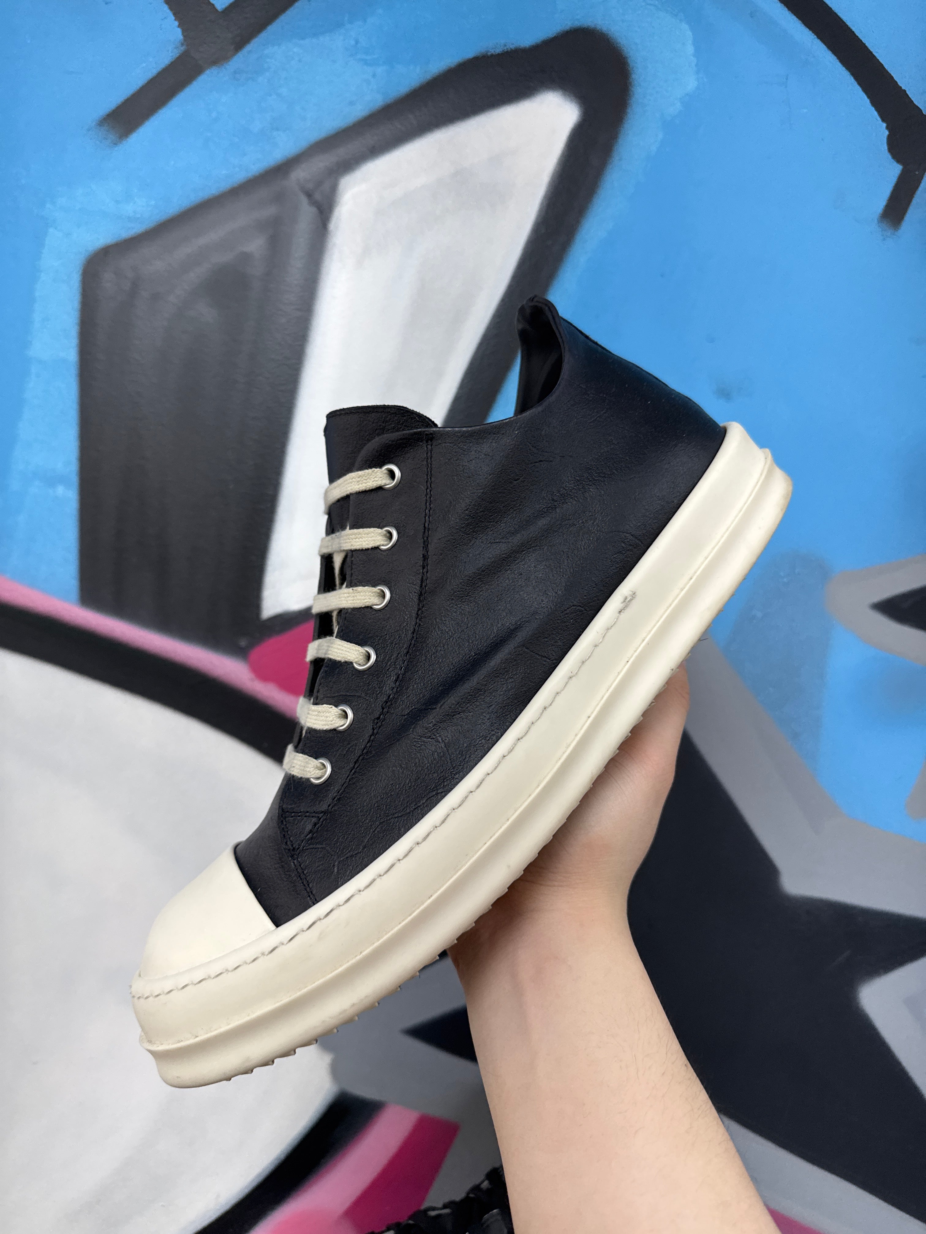 Rick Owens Black Ramone Leather Sneakers