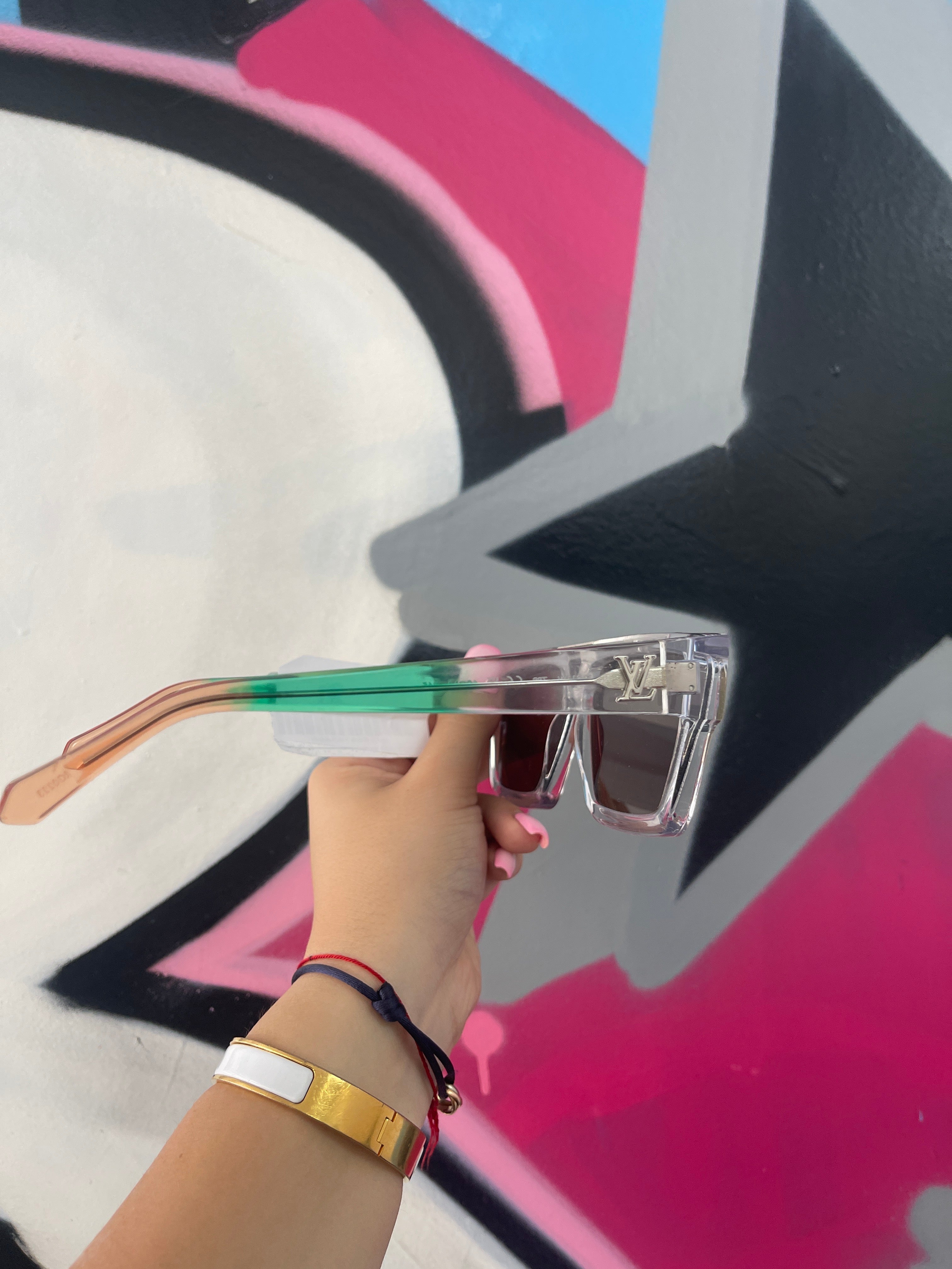 LV White Green Orange Millionaires Sunglasses Used OS With Box