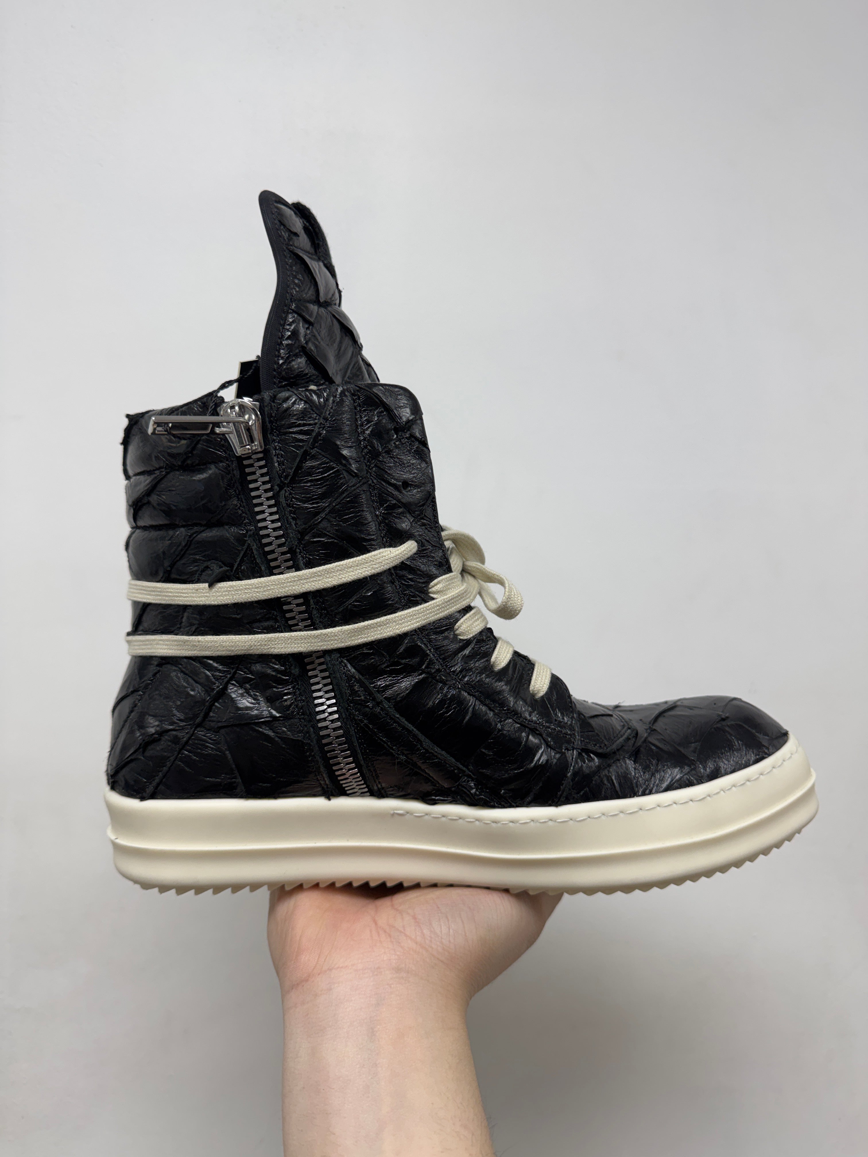 Rick Owens Black Croc Geo Basket Sneakers