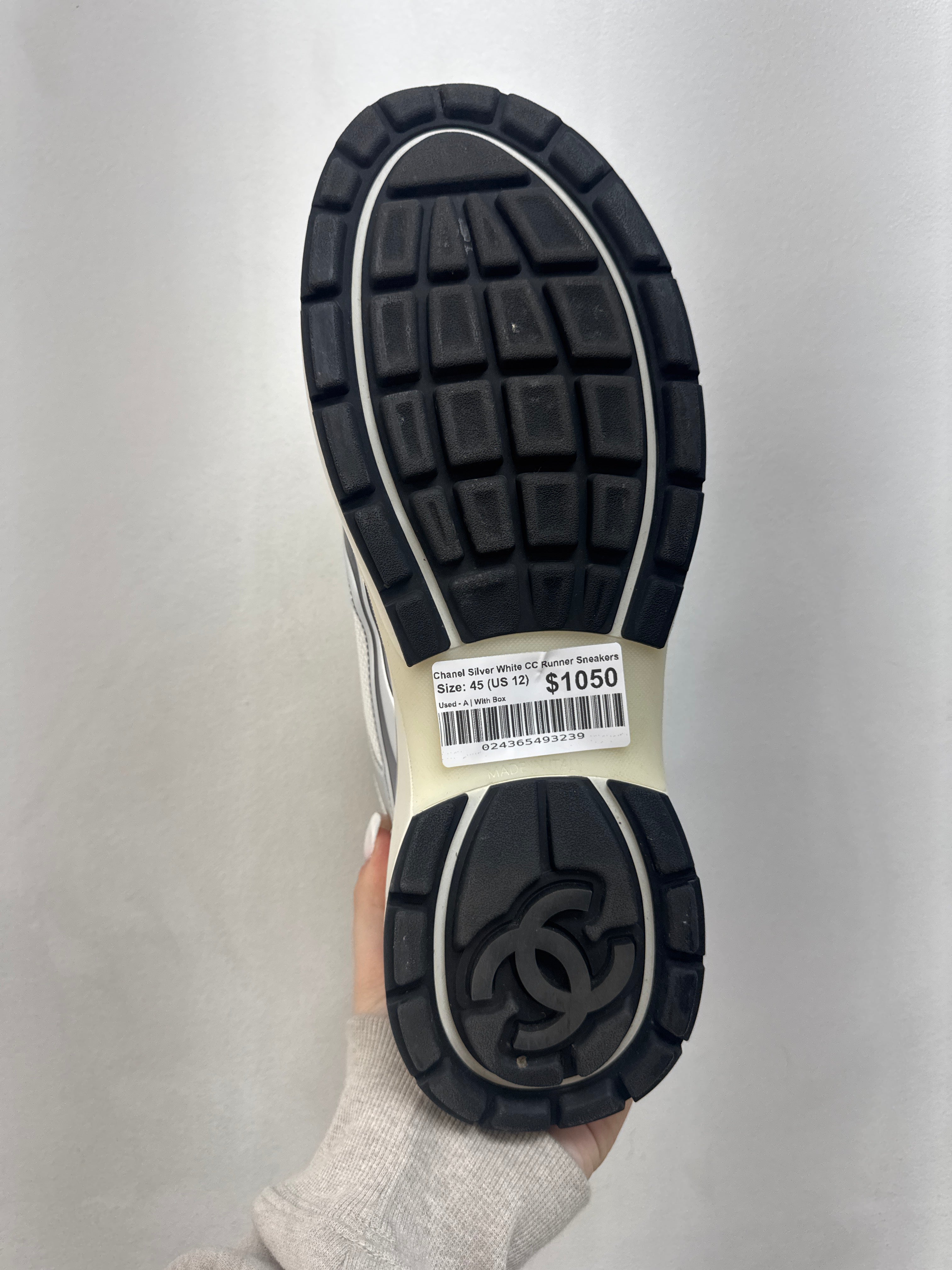 Chanel Silver White CC Runner Sneakers