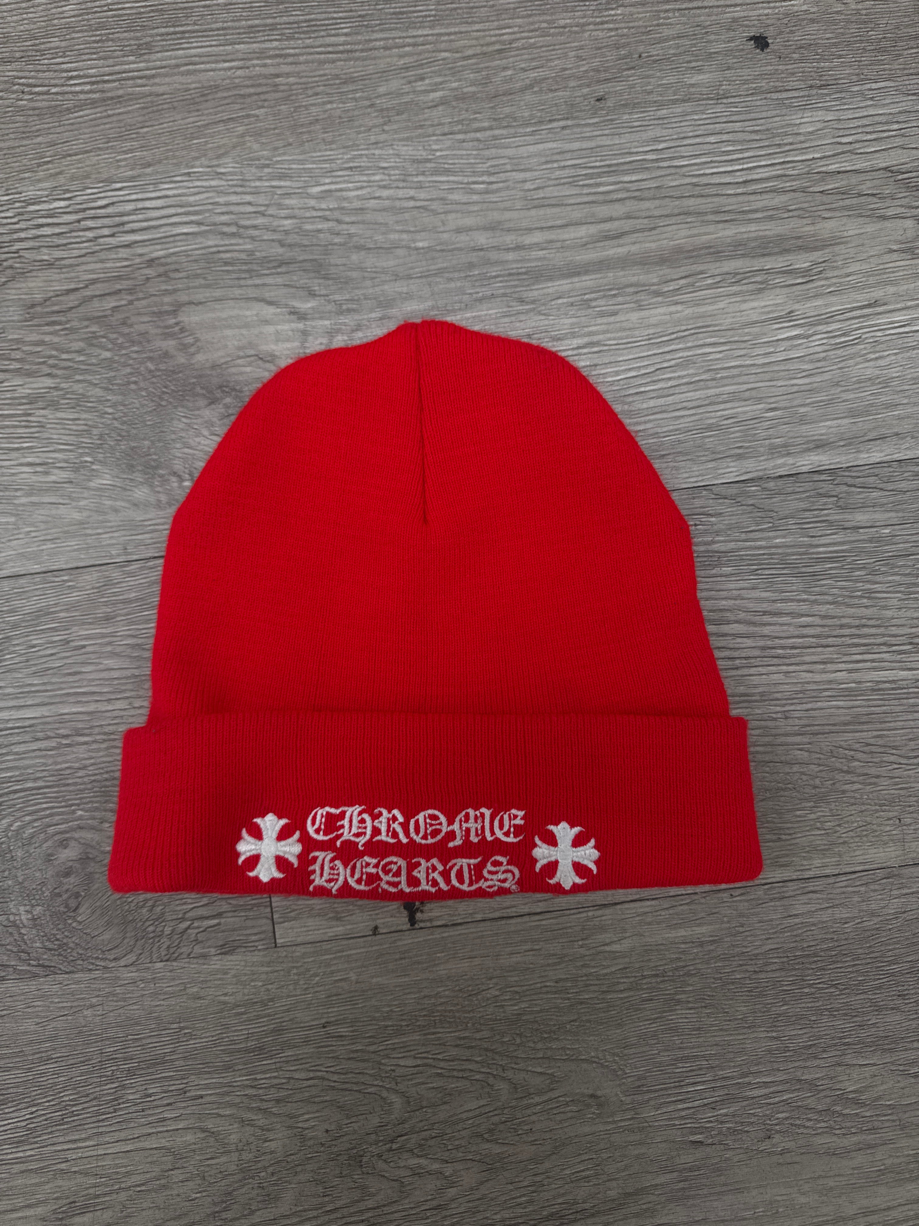 Chrome Hearts Red White Plus Logo Beanie