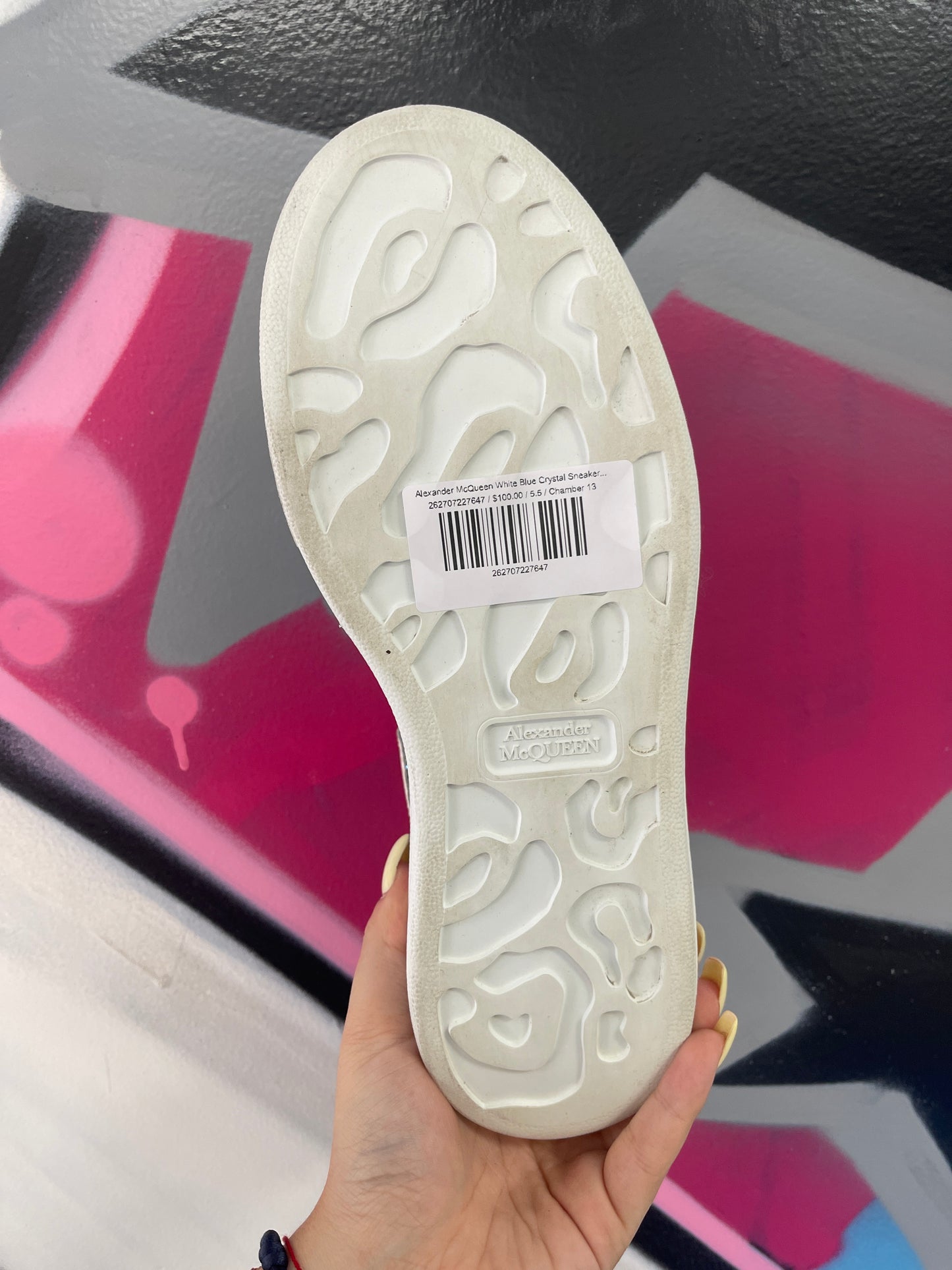 Alexander McQueen White Blue Crystal Sneakers (38.5) Used No Box