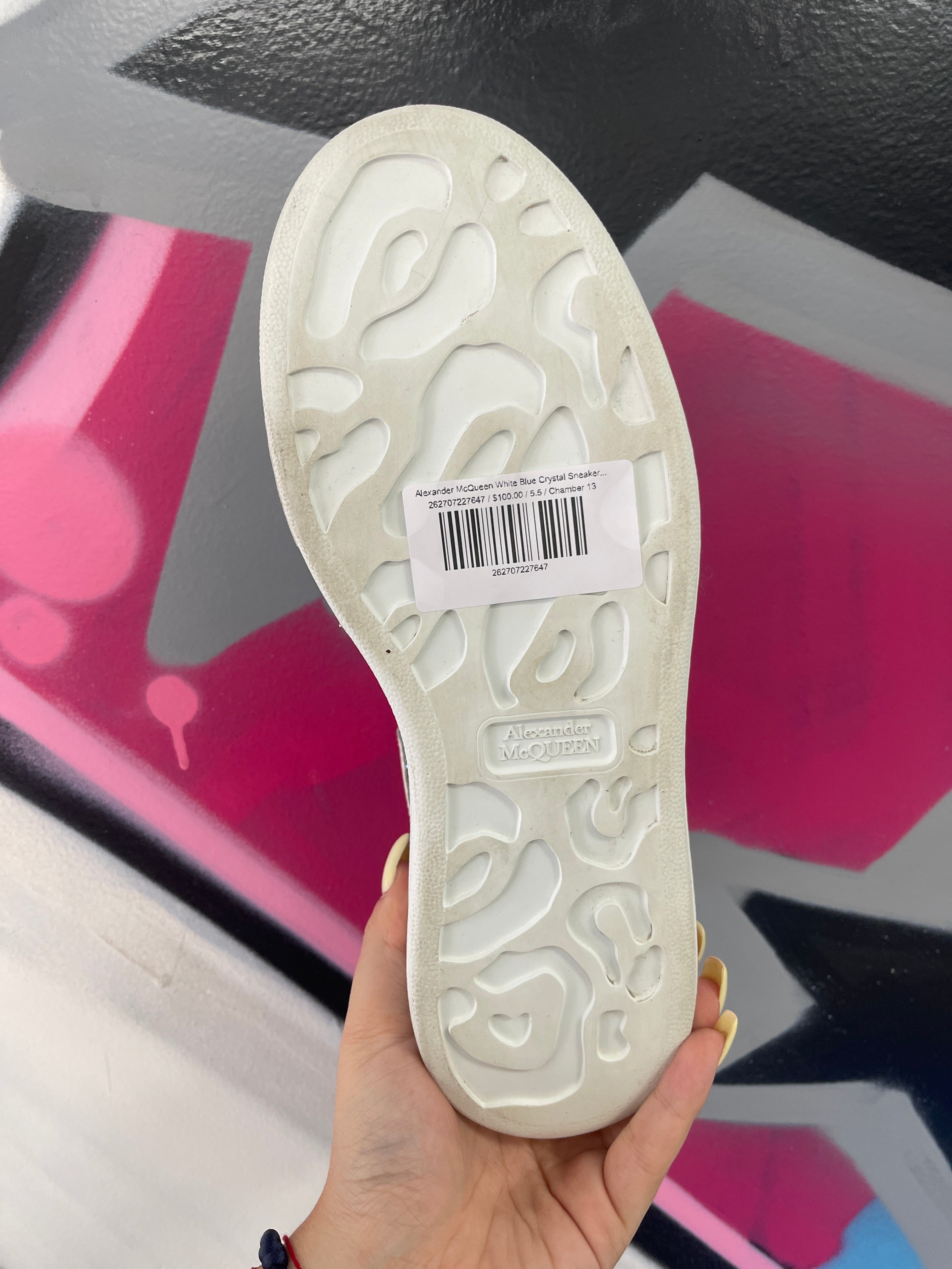 Alexander McQueen White Blue Crystal Sneakers (38.5) Used No Box