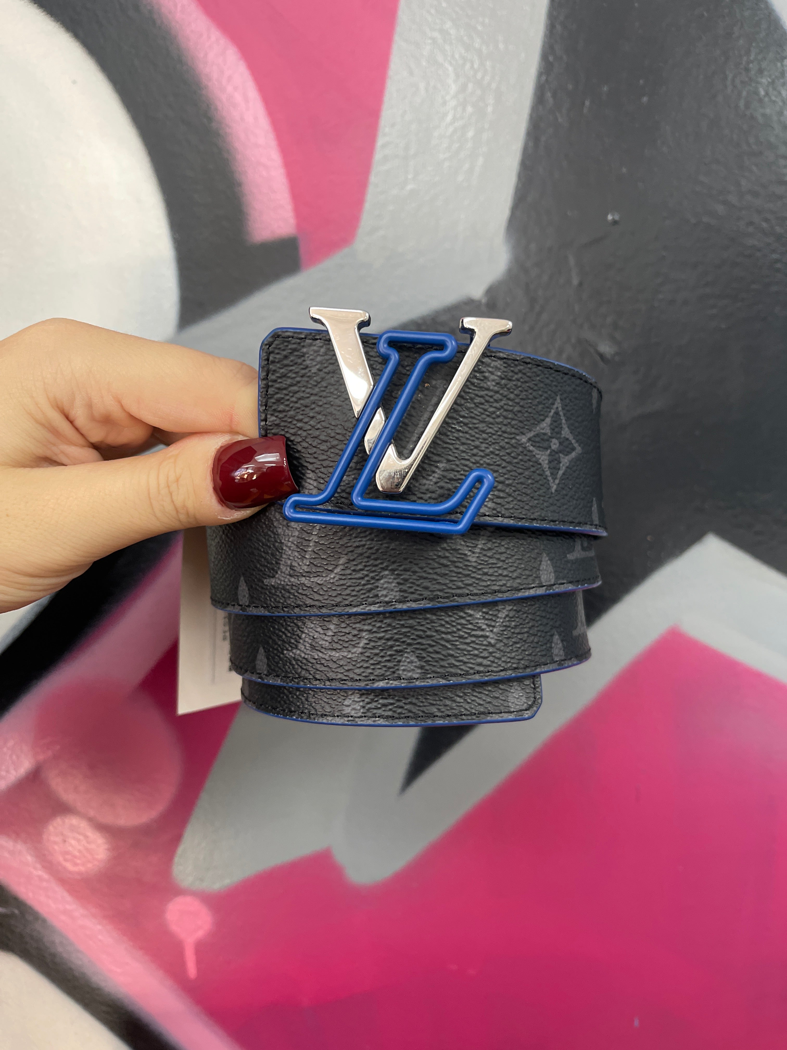 Louis Vuitton Black Blue Monogram (85-34) Belt