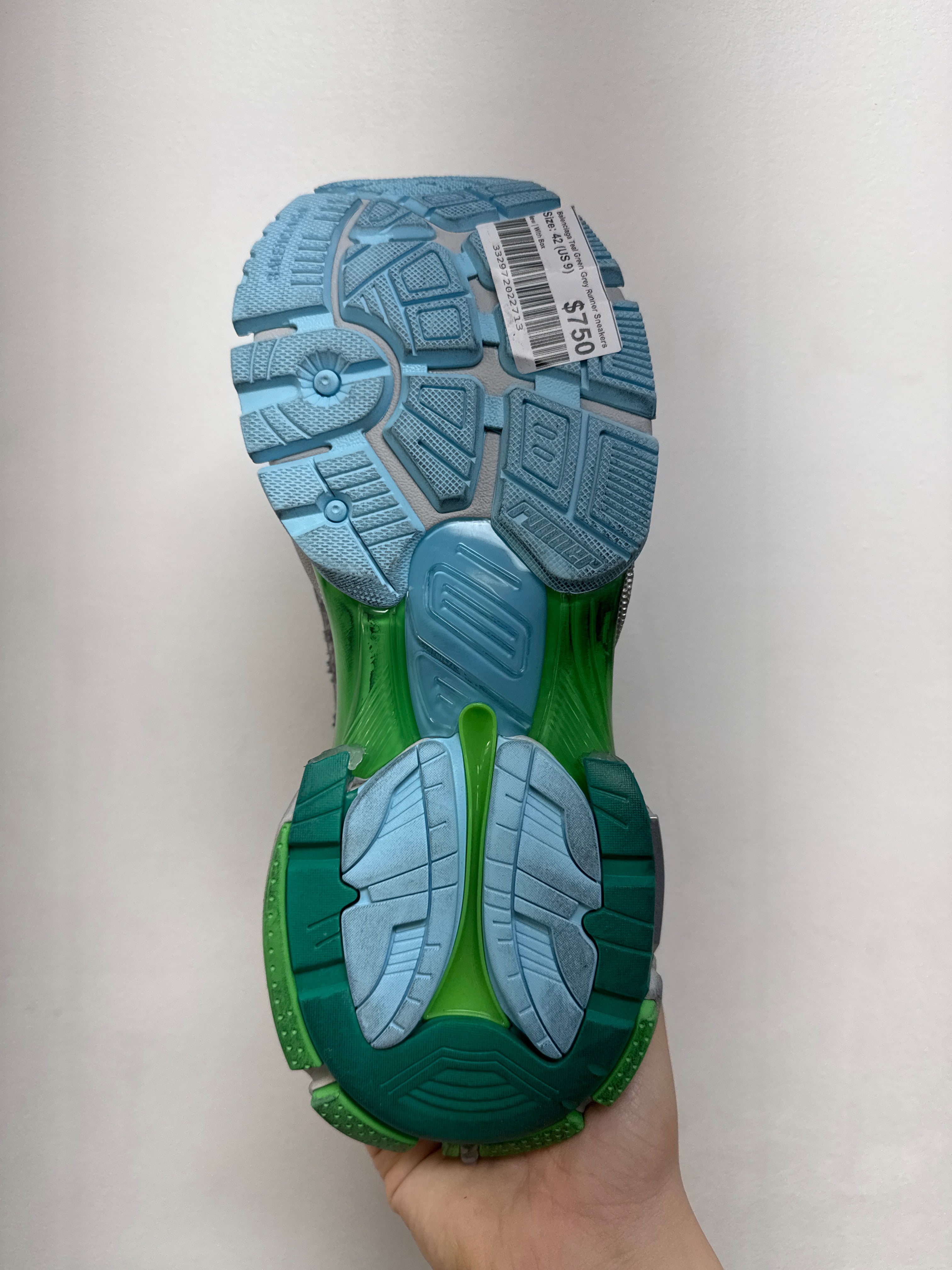Balenciaga Teal Green Grey Runner Sneakers