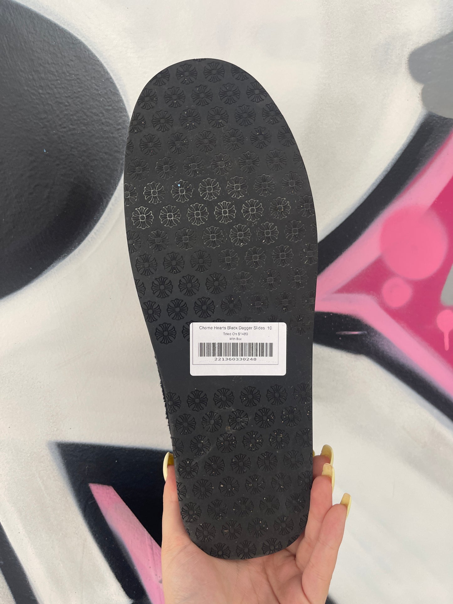 Chome Hearts Black Dagger Slides Tried On With Box