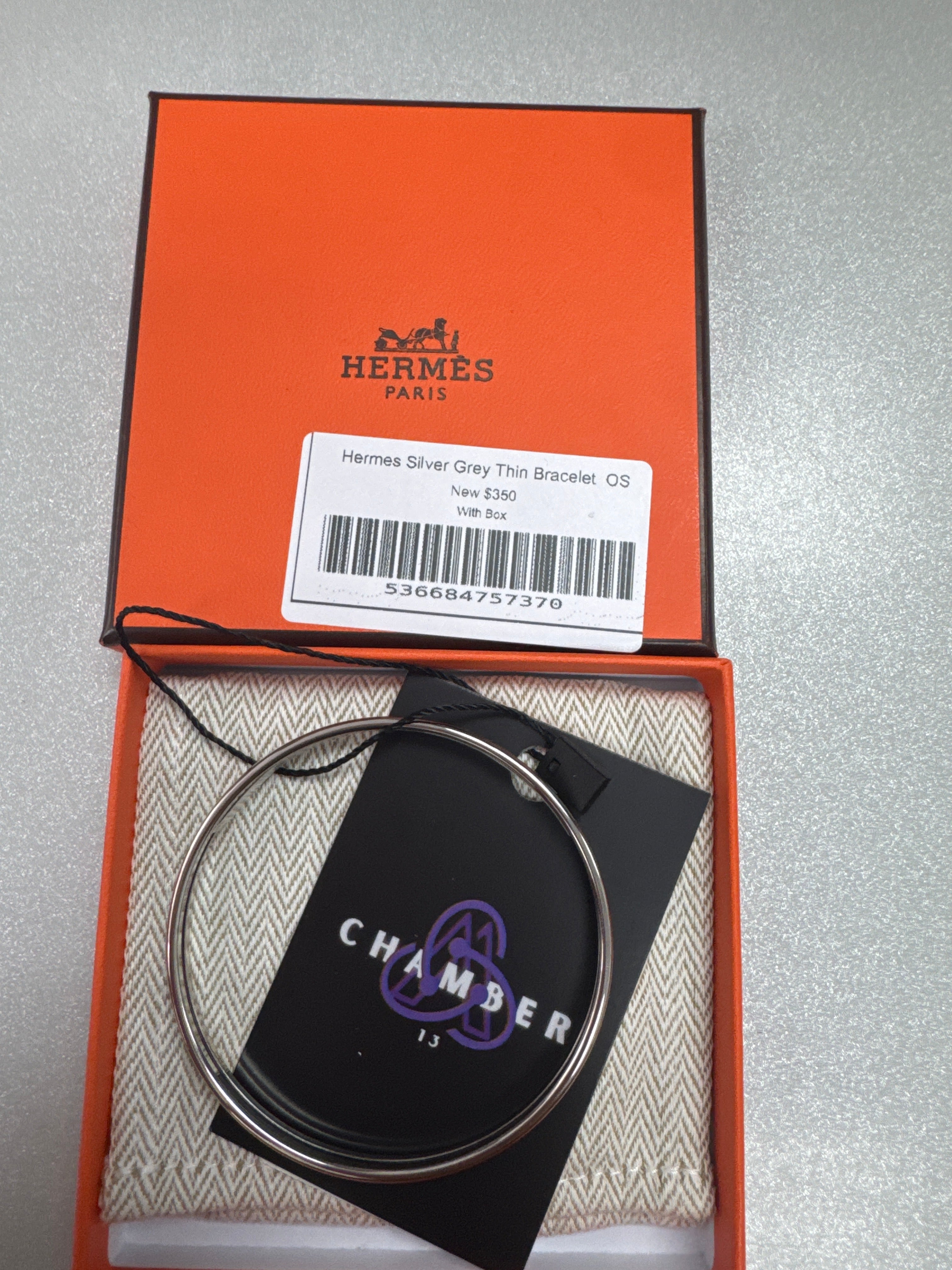 Hermes Silver Grey Thin Bracelet New OS With Box