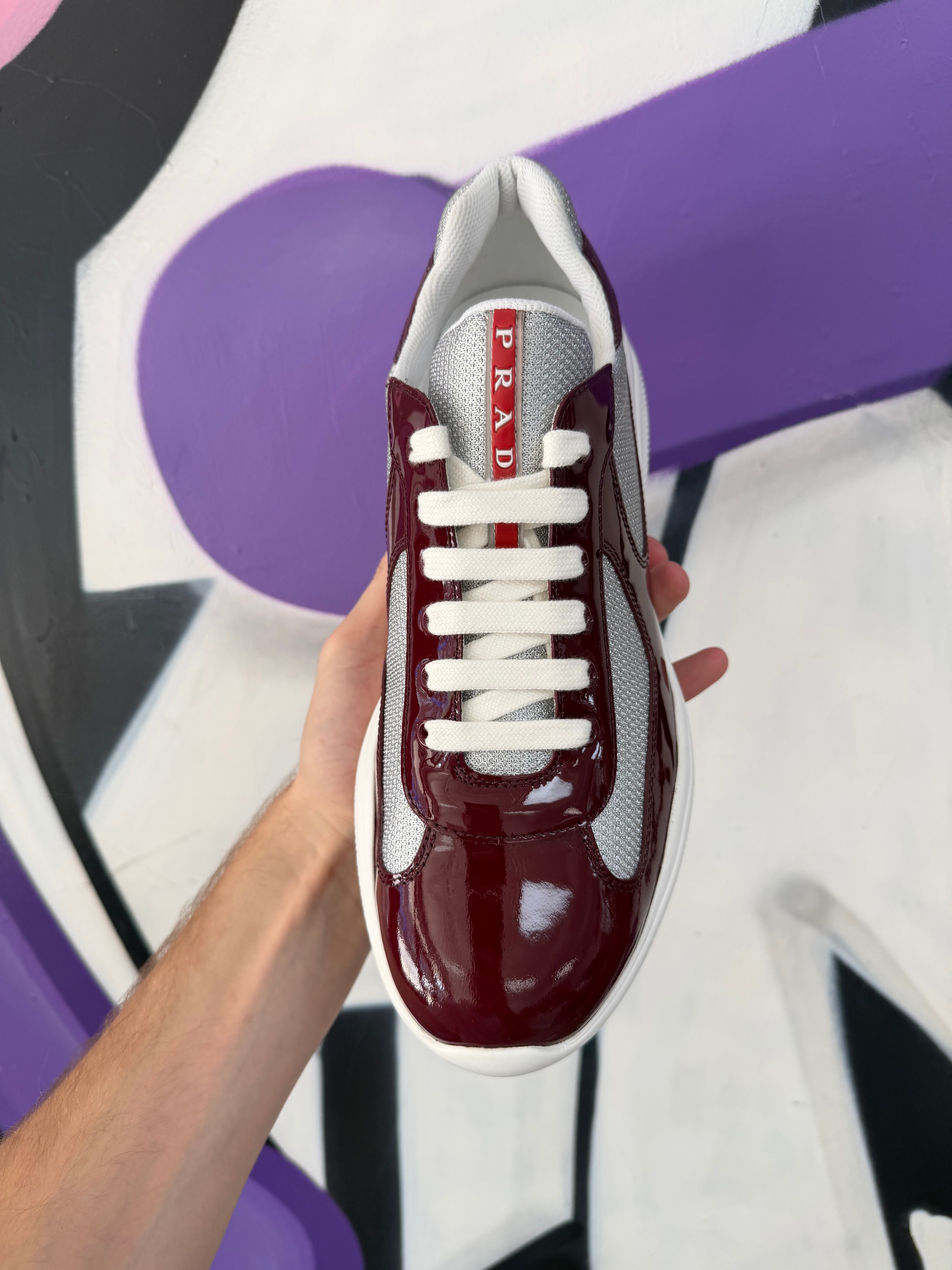 Prada Burgundy White Cups Sneakers