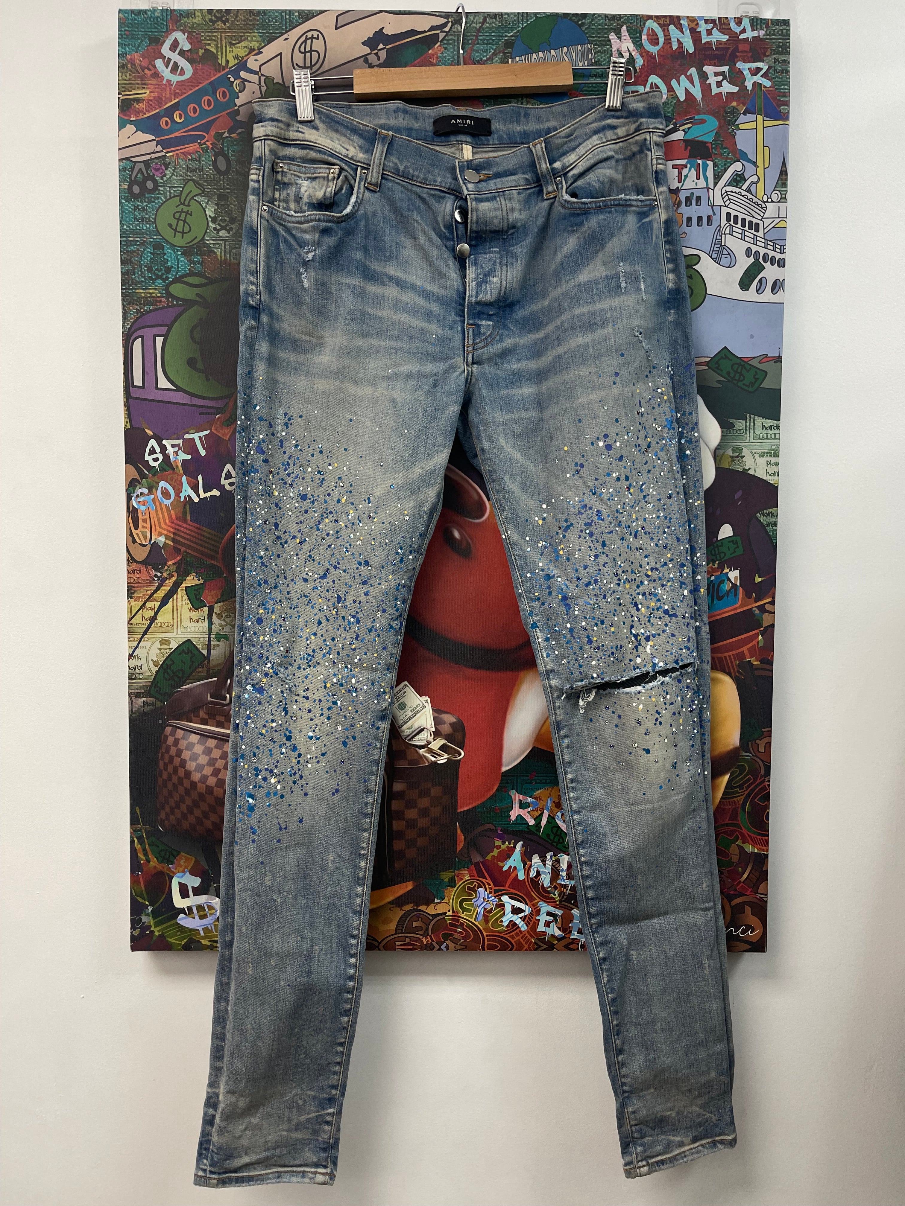 Amiri Light Wash Crystal Splatter Jeans