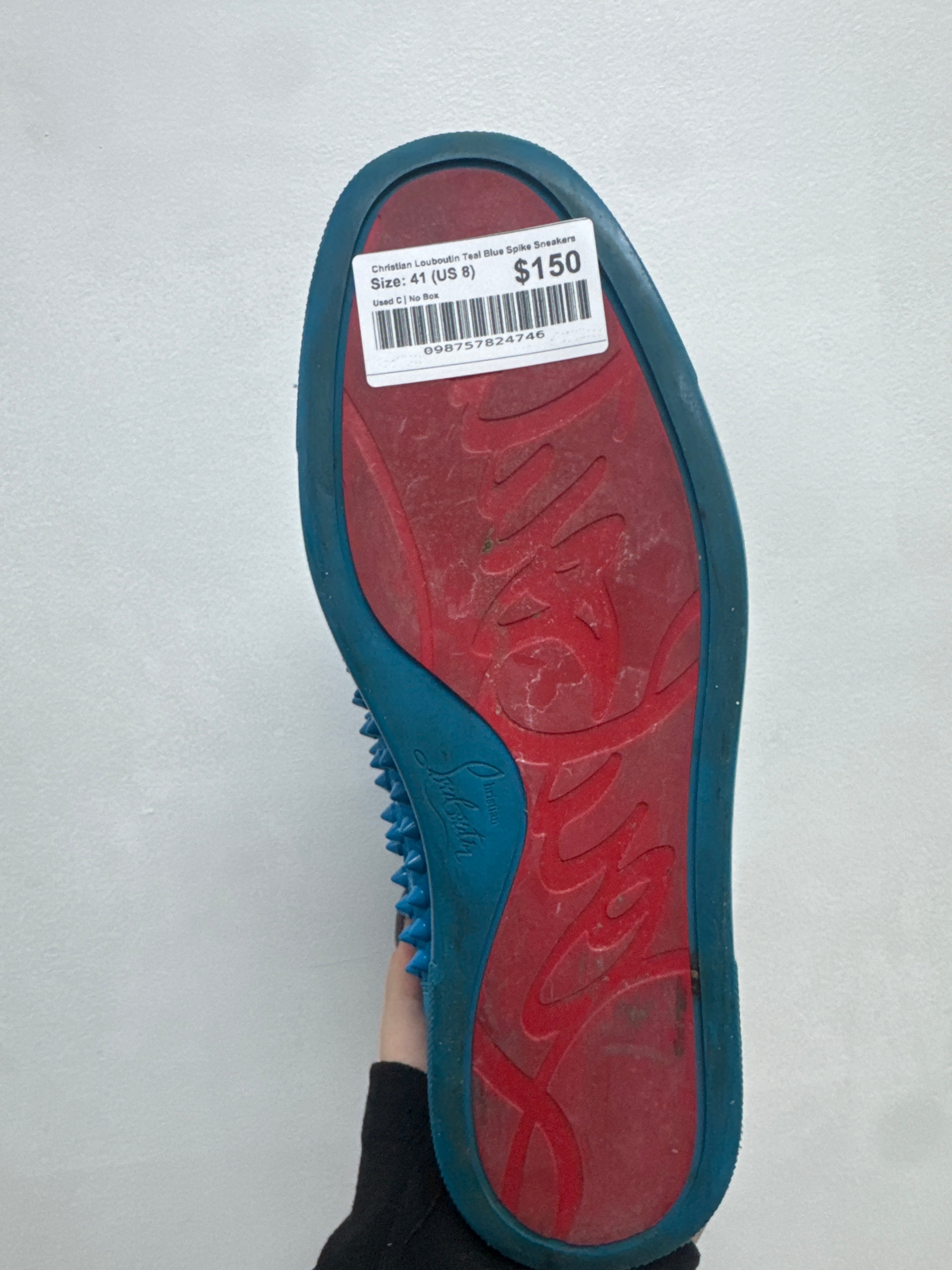 Christian Louboutin Teal Blue Spike Sneakers