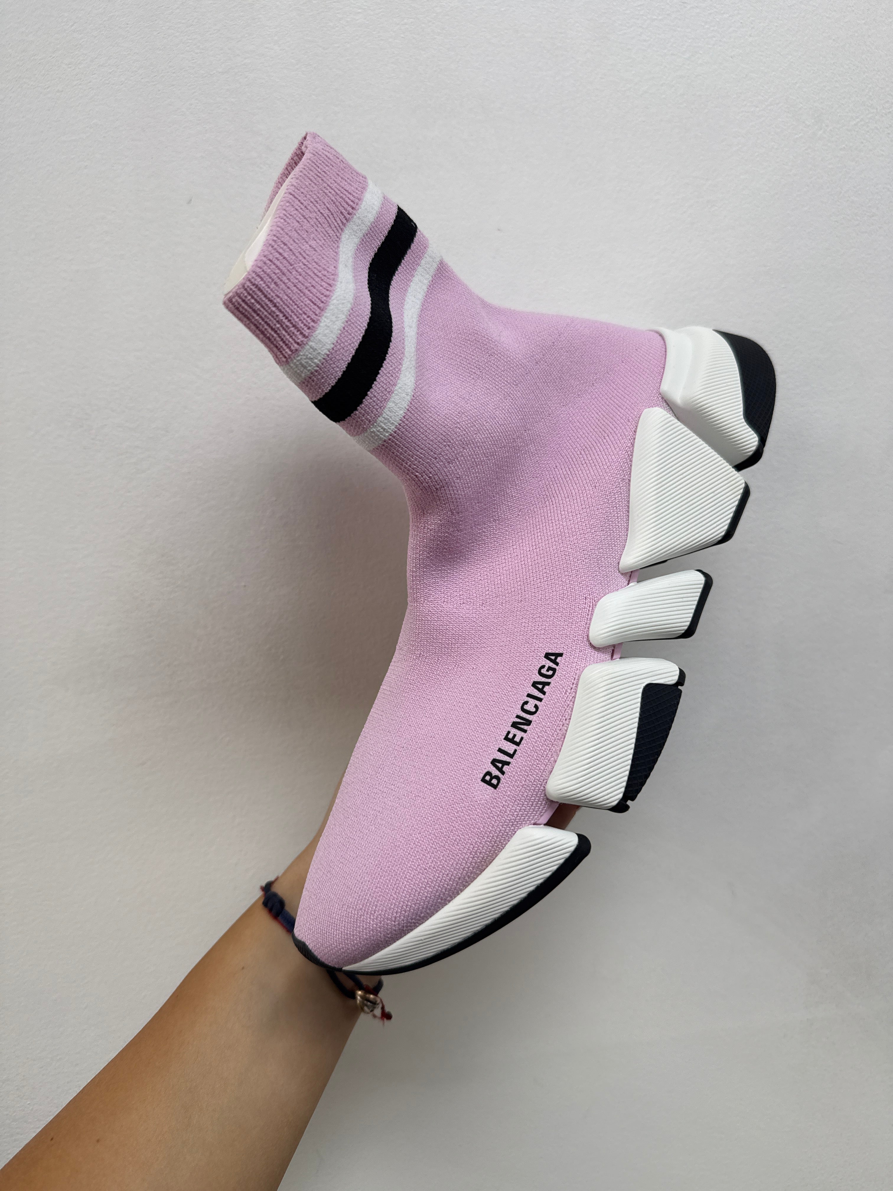 Balenciaga Pink Black White Sock Runner Sneakers