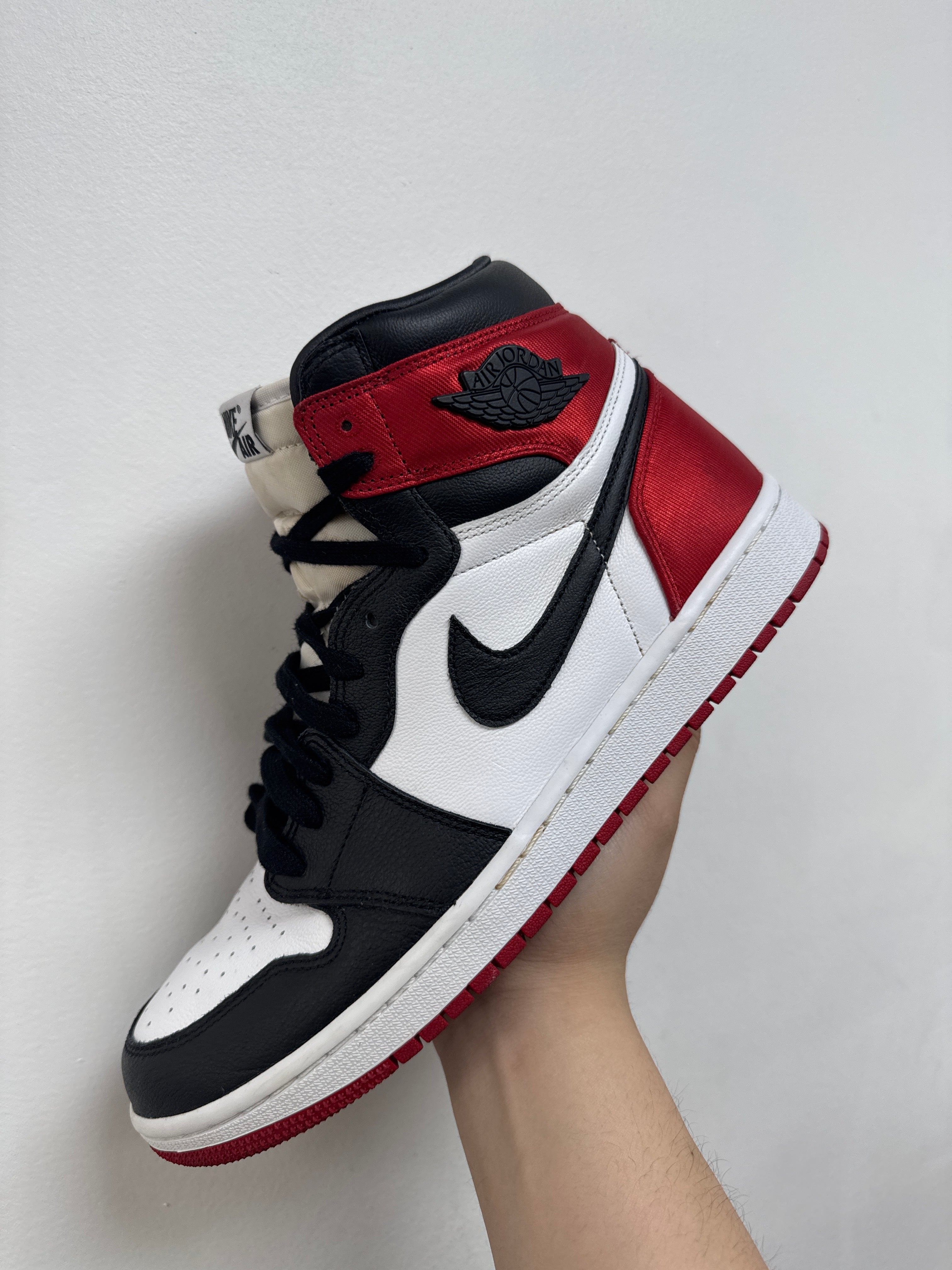 Jordan 1 Satin Black Toe Sneakers
