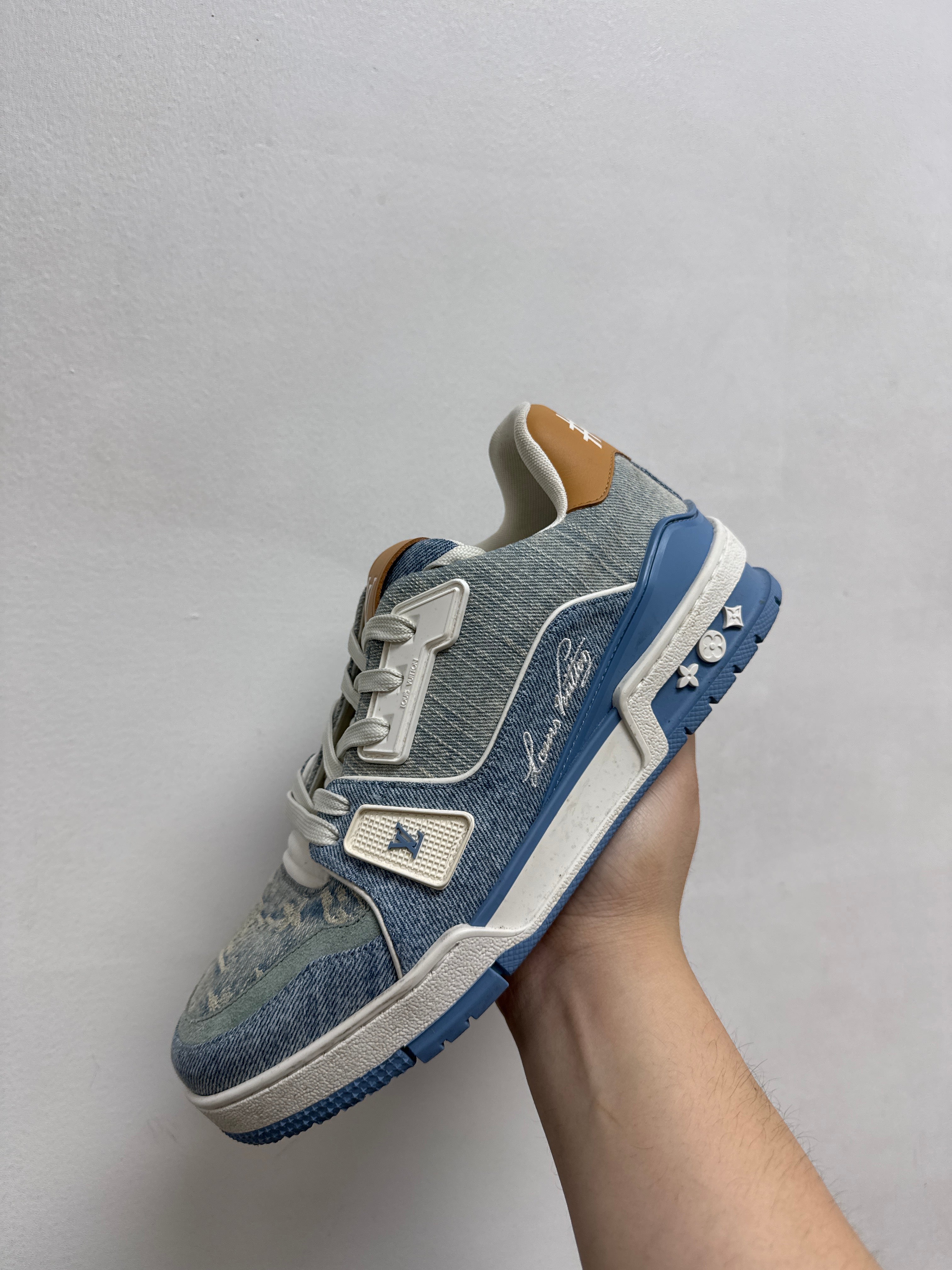 Louis Vuitton Tan Denim Monogram Trainer Sneakers