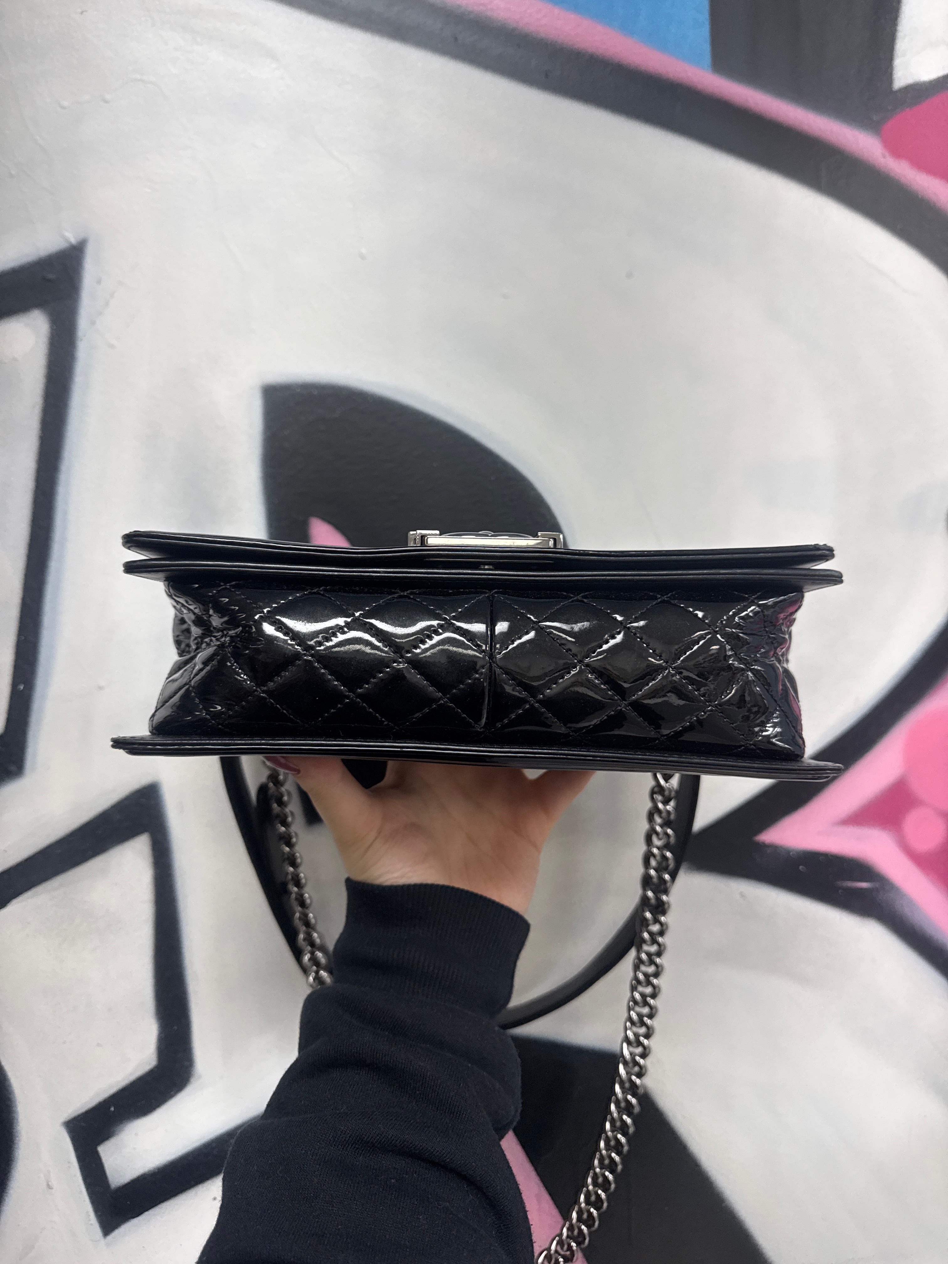Chanel Black Patent Leather Boy Bag
